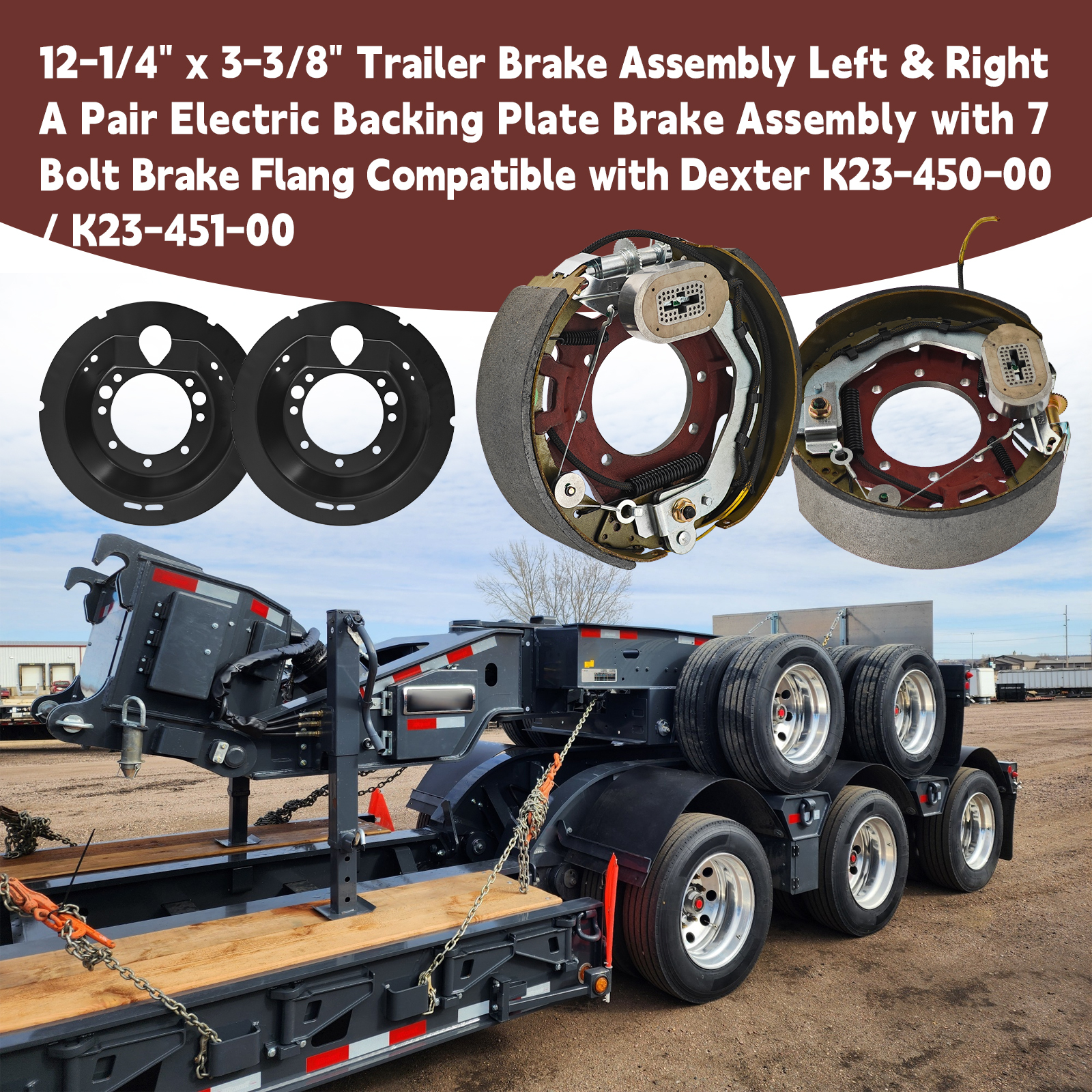 12-1/4" x 3-3/8" Trailer Brake Assembly for Dexter 9k to 10k lb Axles (9,000/10,000 Lbs)