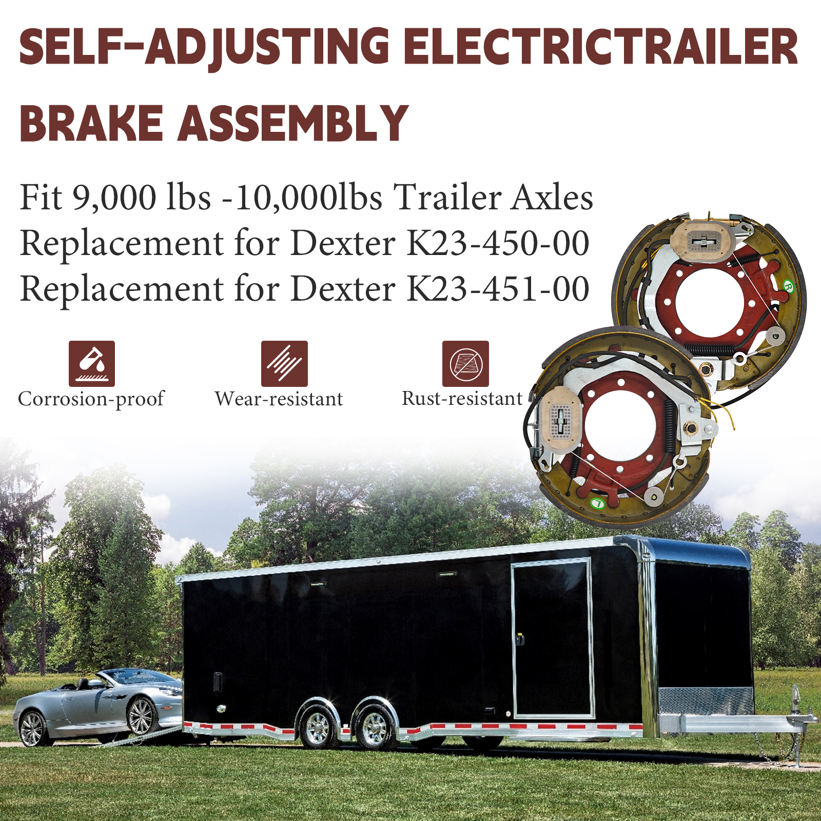 12-1/4" x 3-3/8" Trailer Brake Assembly for Dexter 9k to 10k lb Axles (9,000/10,000 Lbs)