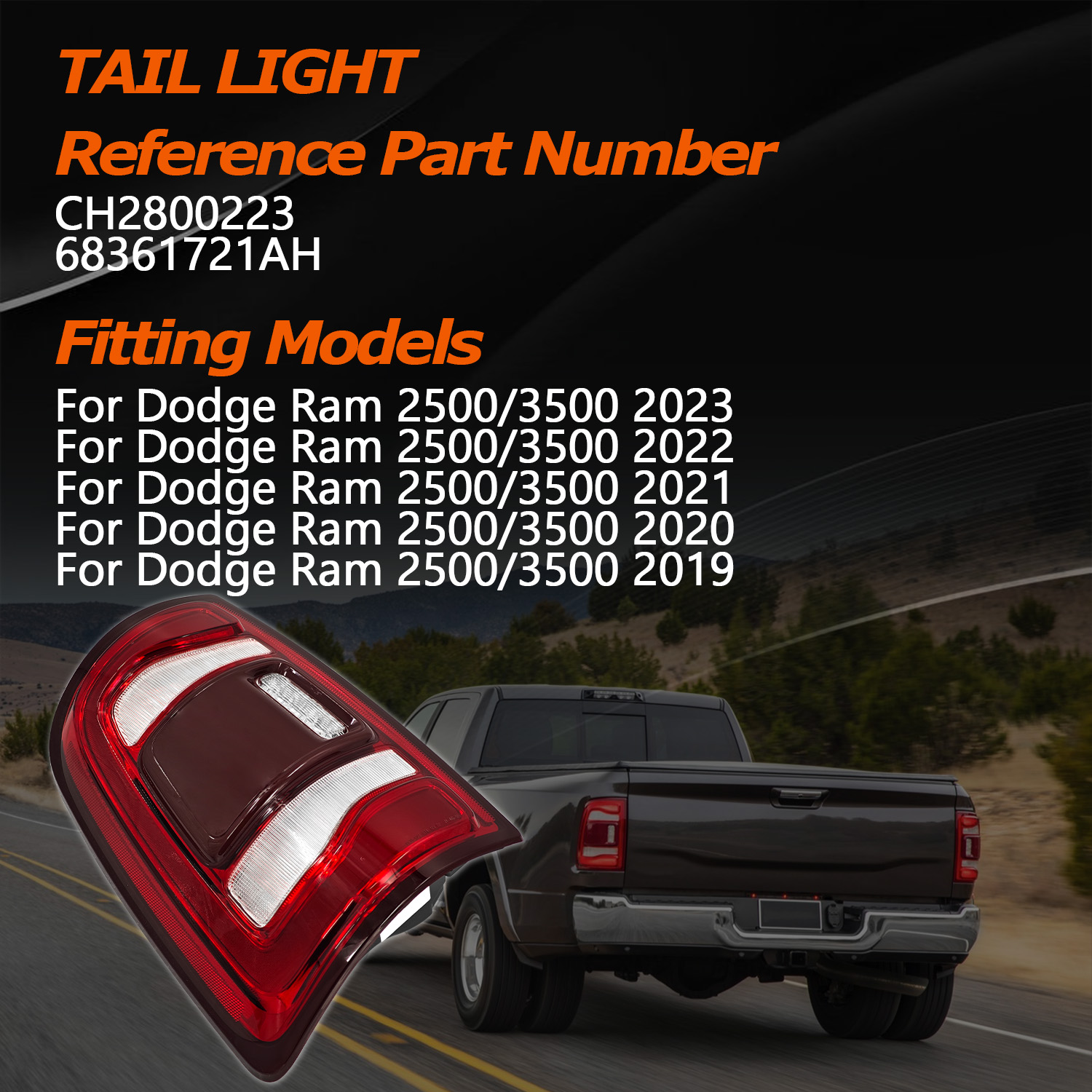 Tail Light Rear Lamp Left Driver Side w/Blind Spot (Module NOT Included) For 2019-2023 Dodge Ram 2500 3500,Red Trim LED Type