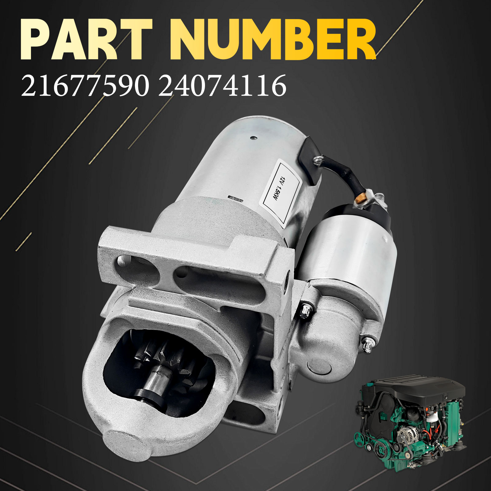 12v 1.5kw Starter Motor Assembly 11T Fits for Volvo Penta Engine V6-200 V6-240 V6-280 V8-300 V8-350 V8-380 V8-430 4.3L 6.2L