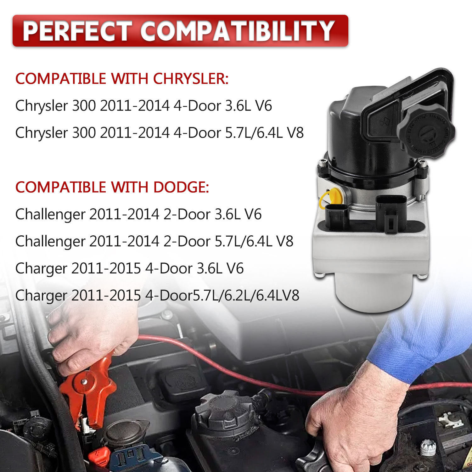 Electric Power Steering Pump w/Reservoir Compatible with Dodge Charger 3.6L 5.7L 2011-2015, Fit for Chrysler 300 3.6L 5.7L 2011-2014