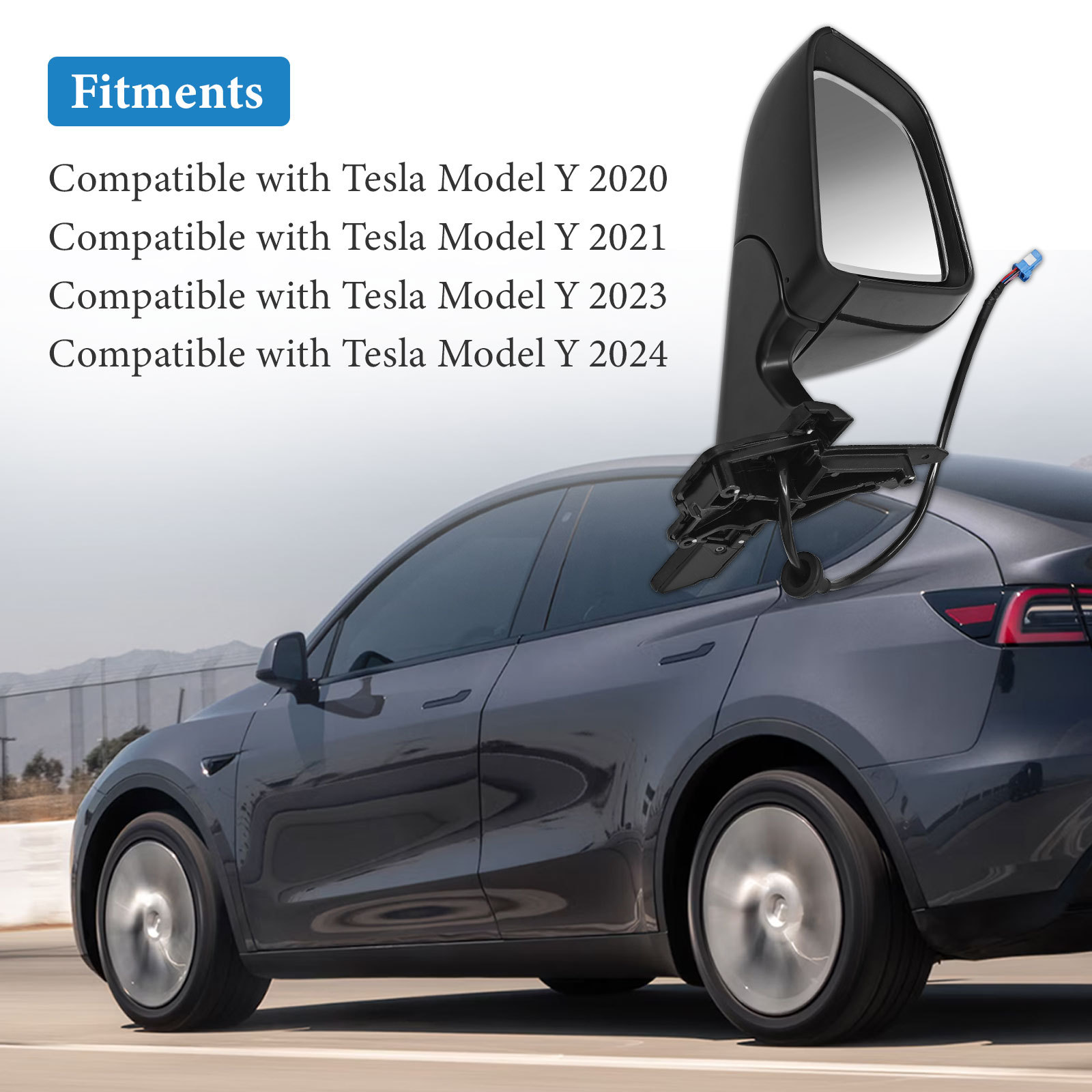 Gray Left Driver Side Exterior View Mirror Compatible with Tesla Model Y 2020-2023 with Anti-Glare