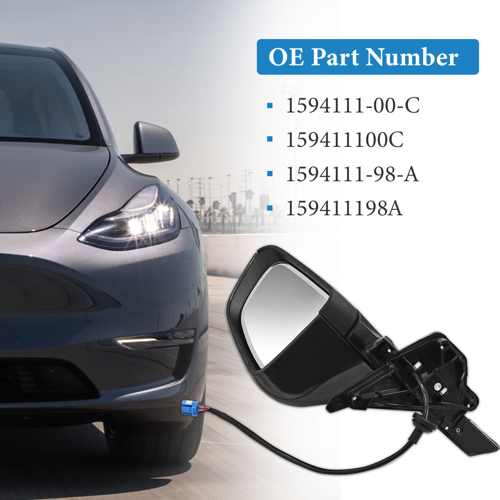 Gray Left Driver Side Exterior View Mirror Compatible with Tesla Model Y 2020-2023 with Anti-Glare