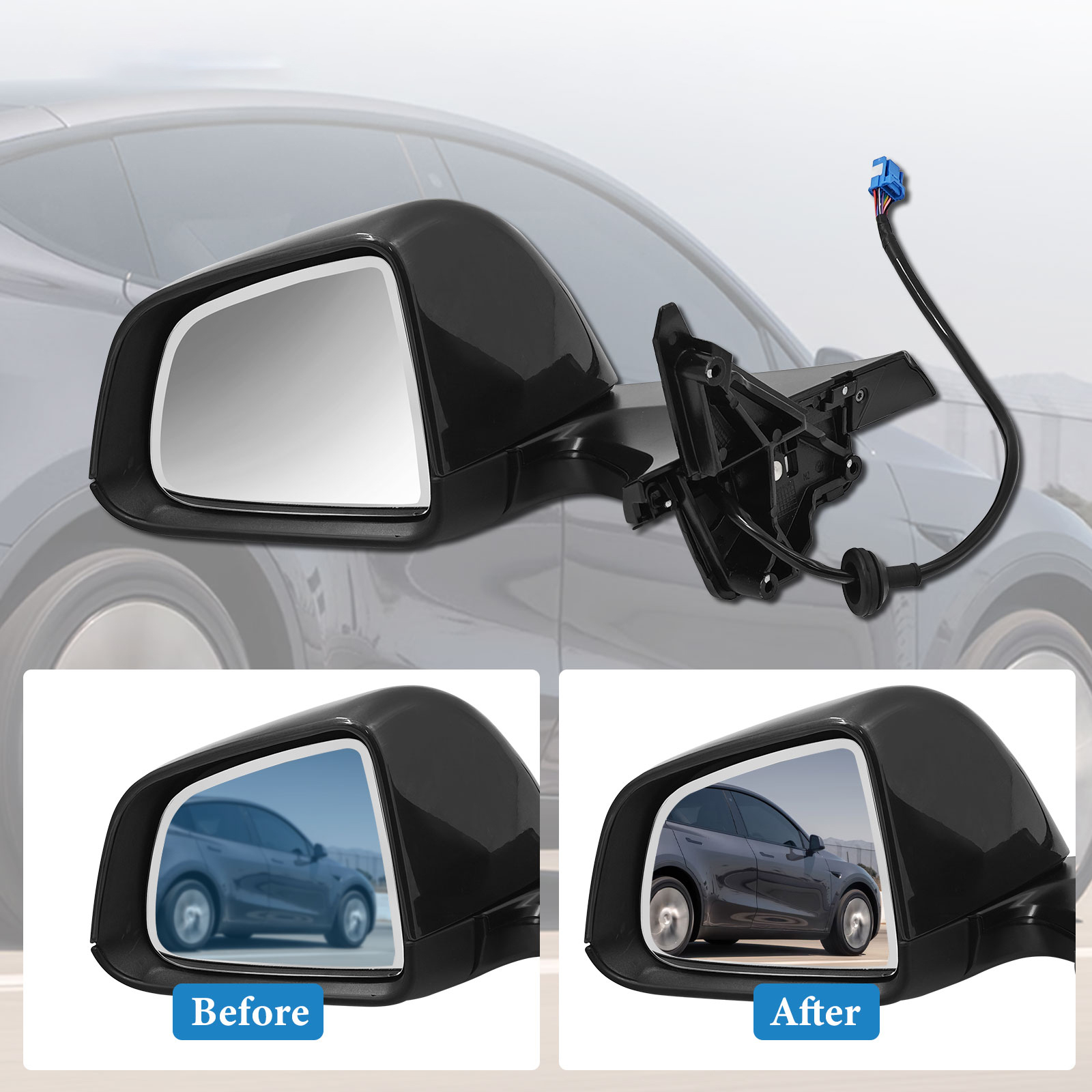 Gray Left Driver Side Exterior View Mirror Compatible with Tesla Model Y 2020-2023 with Anti-Glare