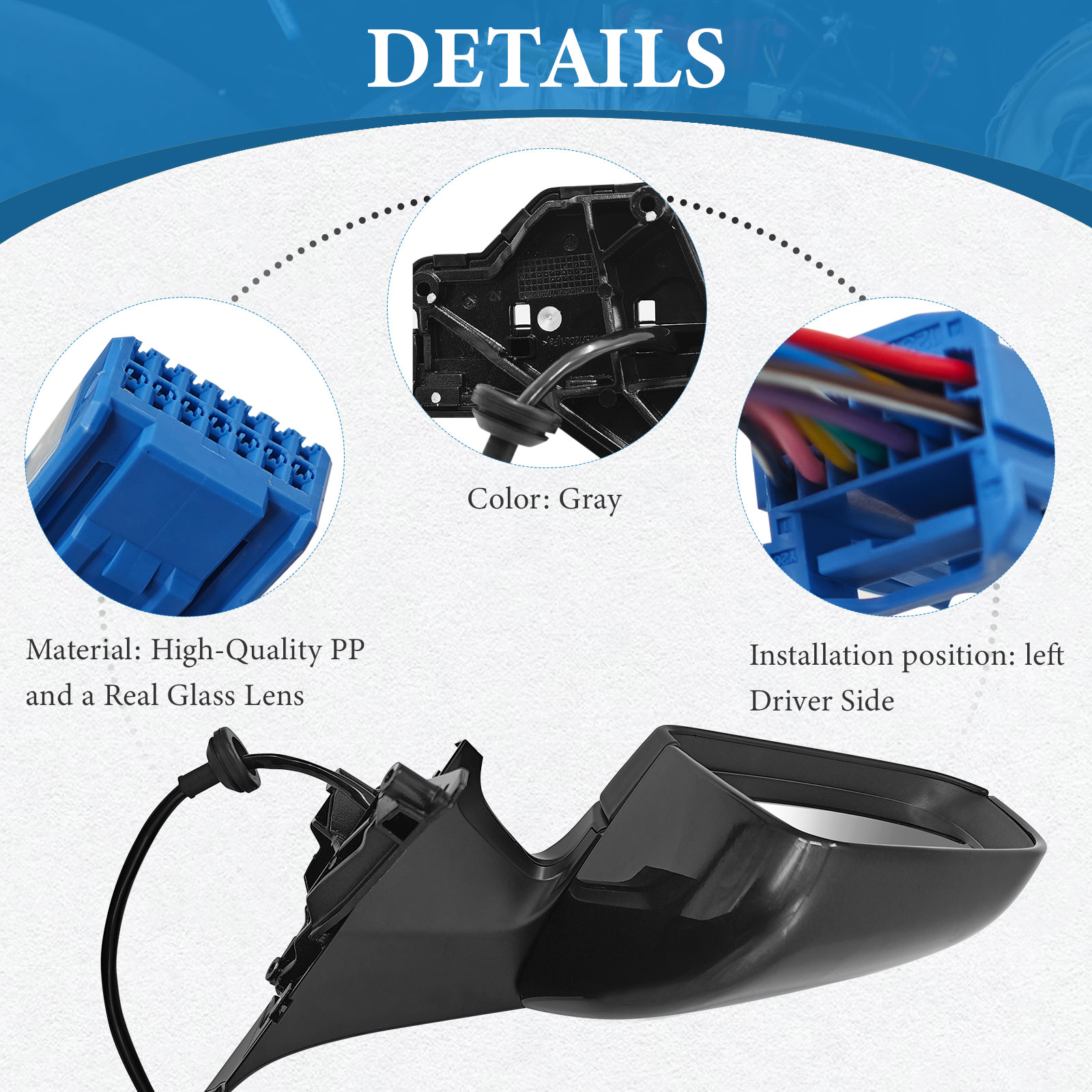 Gray Left Driver Side Exterior View Mirror Compatible with Tesla Model Y 2020-2023 with Anti-Glare