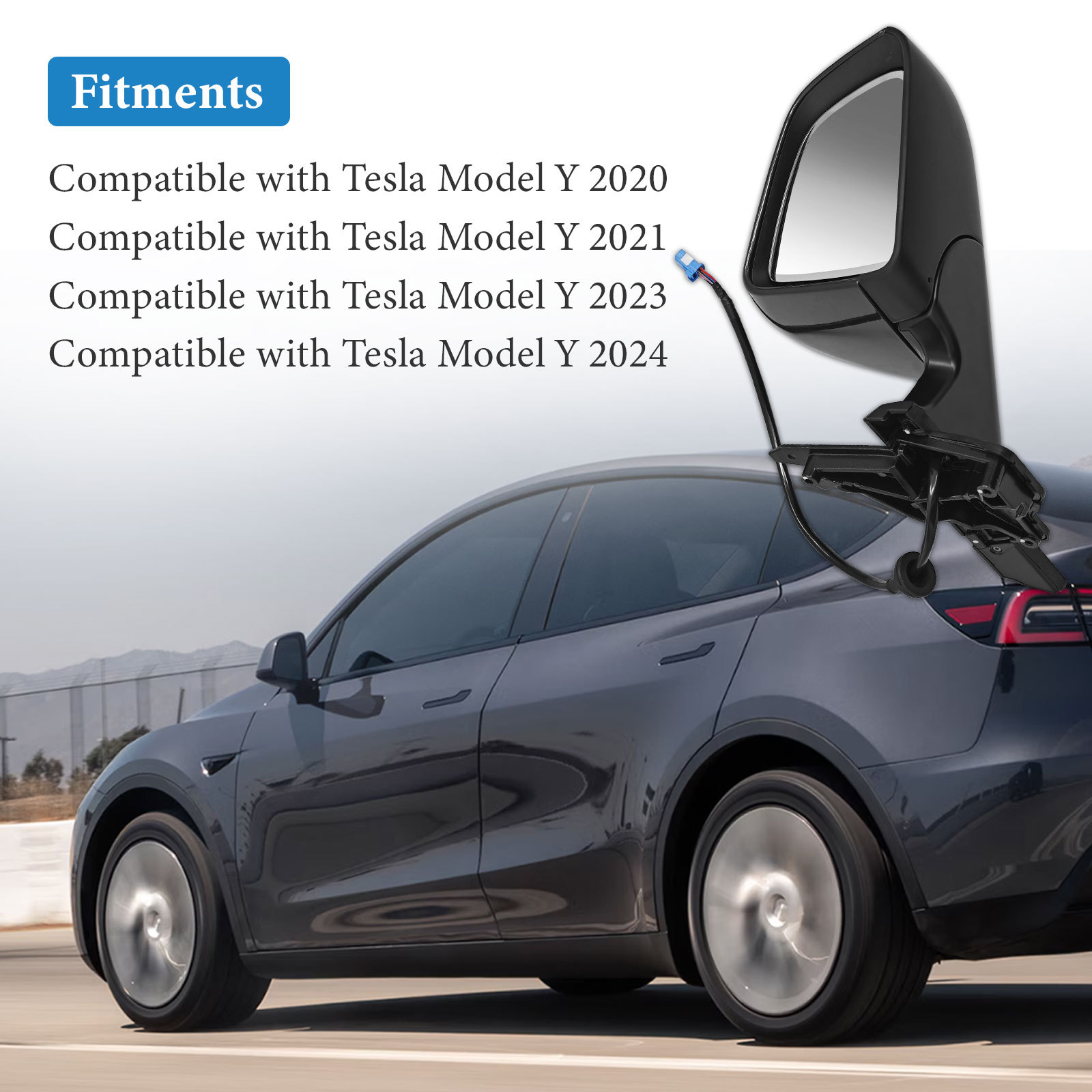Gray Right Passenger Side Exterior View Mirror Compatible with Tesla Model Y 2020-2023 with Anti-Glare