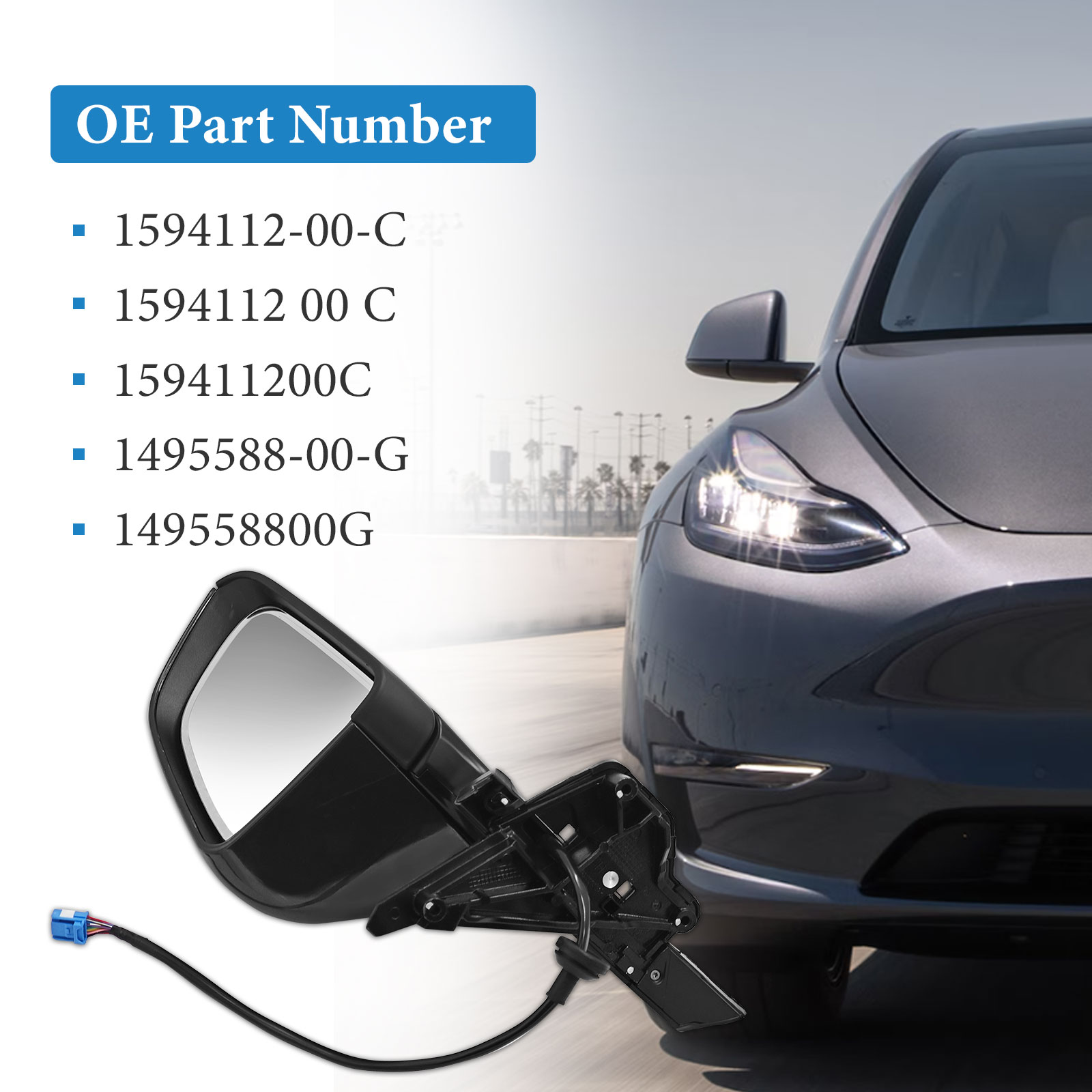 Gray Right Passenger Side Exterior View Mirror Compatible with Tesla Model Y 2020-2023 with Anti-Glare