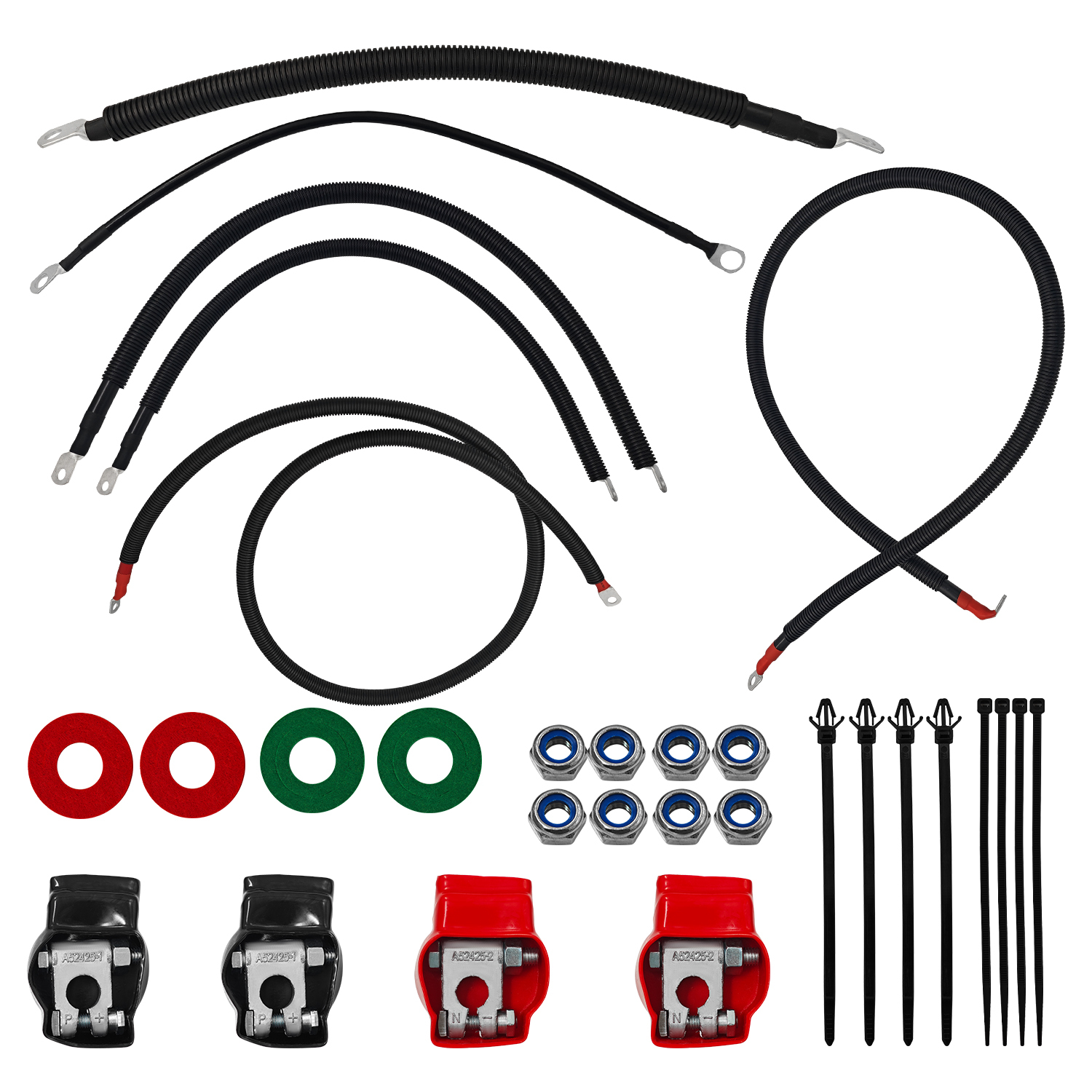 Battery Cable Kit for Ford Super Duty F250 F350 F450 Excursion 2003-2007 6.0L Power Stroke Diesel Engine 2/0 Wire w/90 Degree Bend Atstarter