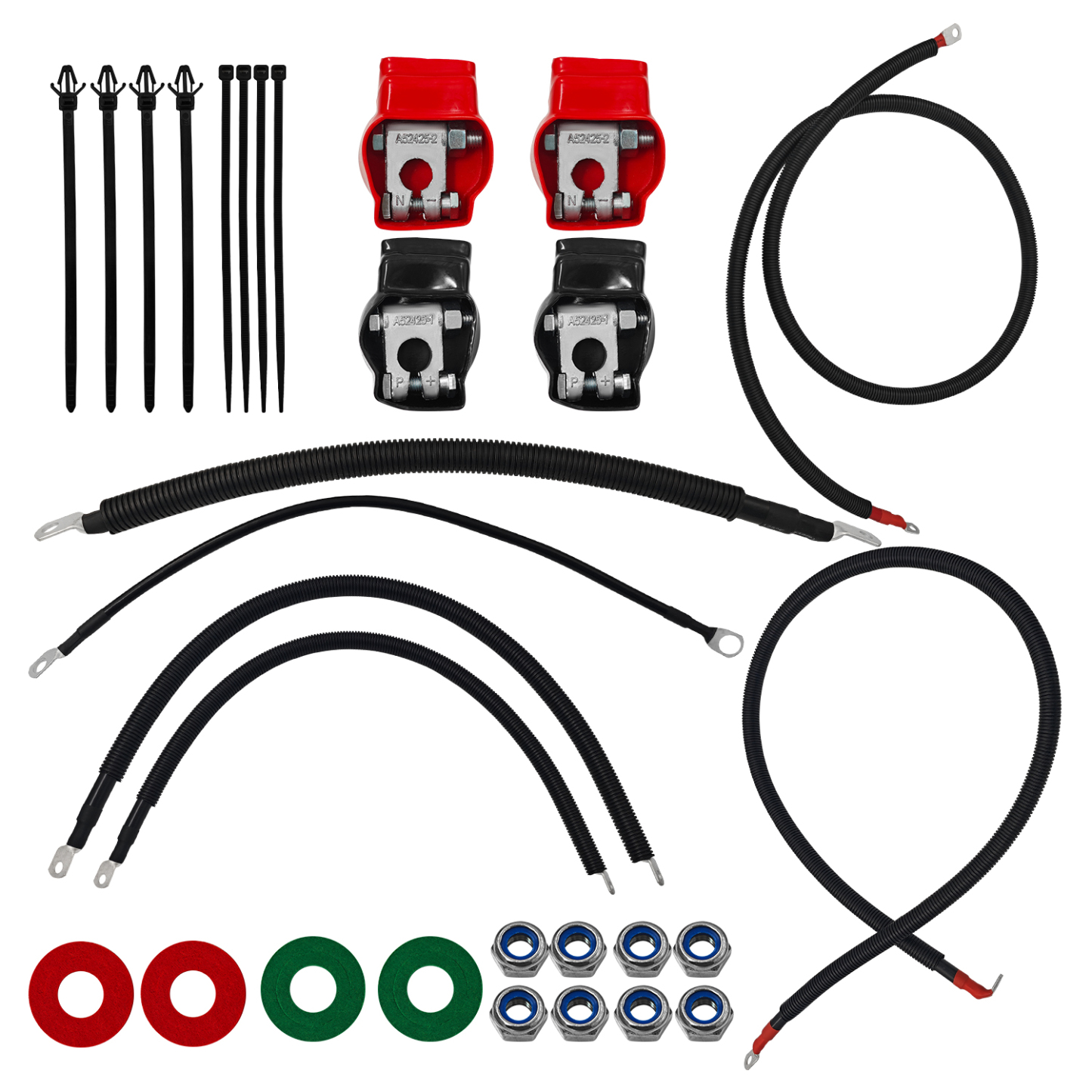 Battery Cable Kit for Ford Super Duty F250 F350 F450 Excursion 2003-2007 6.0L Power Stroke Diesel Engine 2/0 Wire w/90 Degree Bend Atstarter