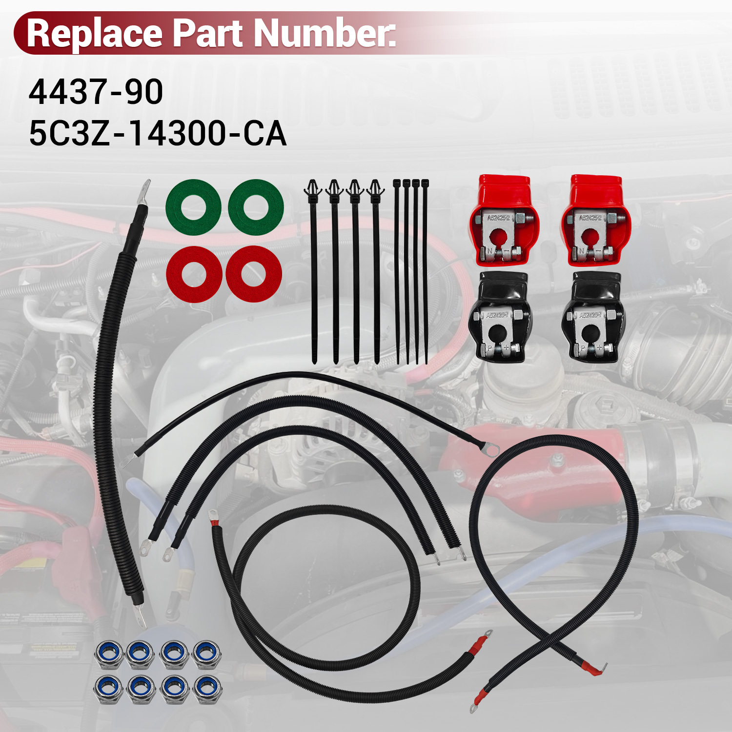 Battery Cable Kit for Ford Super Duty F250 F350 F450 Excursion 2003-2007 6.0L Power Stroke Diesel Engine 2/0 Wire w/90 Degree Bend Atstarter