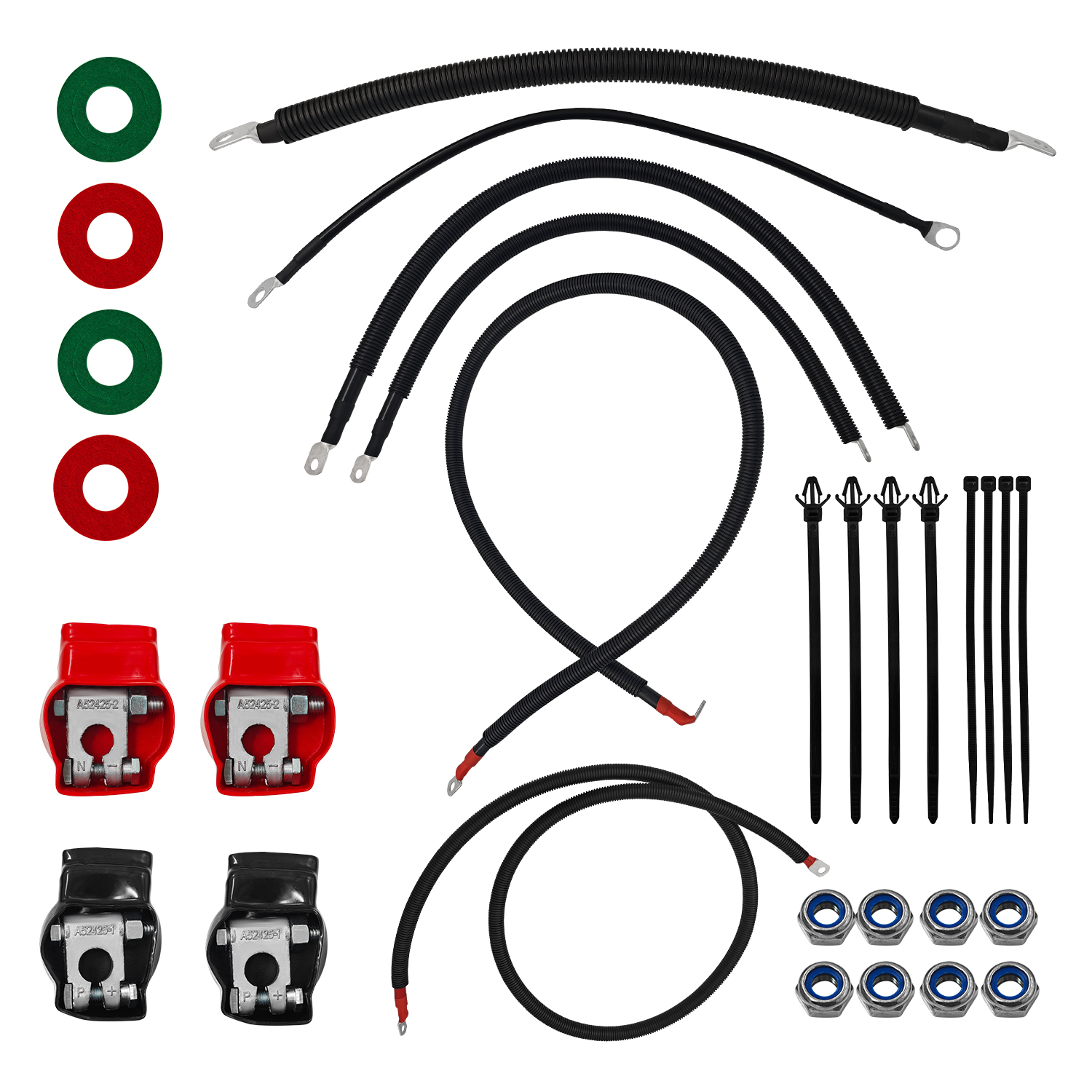 Battery Cable Kit for Ford Super Duty F250 F350 F450 Excursion 2003-2007 6.0L Power Stroke Diesel Engine 2/0 Wire w/90 Degree Bend Atstarter