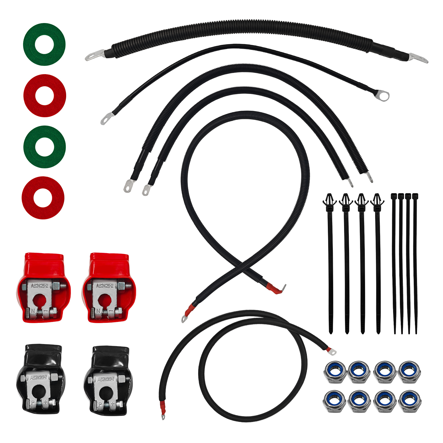 Battery Cable Kit for Ford Super Duty F250 F350 F450 Excursion 2003-2007 6.0L Power Stroke Diesel Engine 2/0 Wire w/90 Degree Bend Atstarter