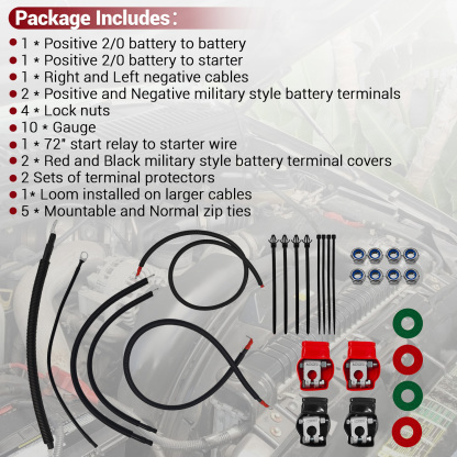 Battery Cable Kit for Ford Super Duty F250 F350 F450 Excursion 2003-2007 6.0L Power Stroke Diesel Engine 2/0 Wire w/90 Degree Bend Atstarter