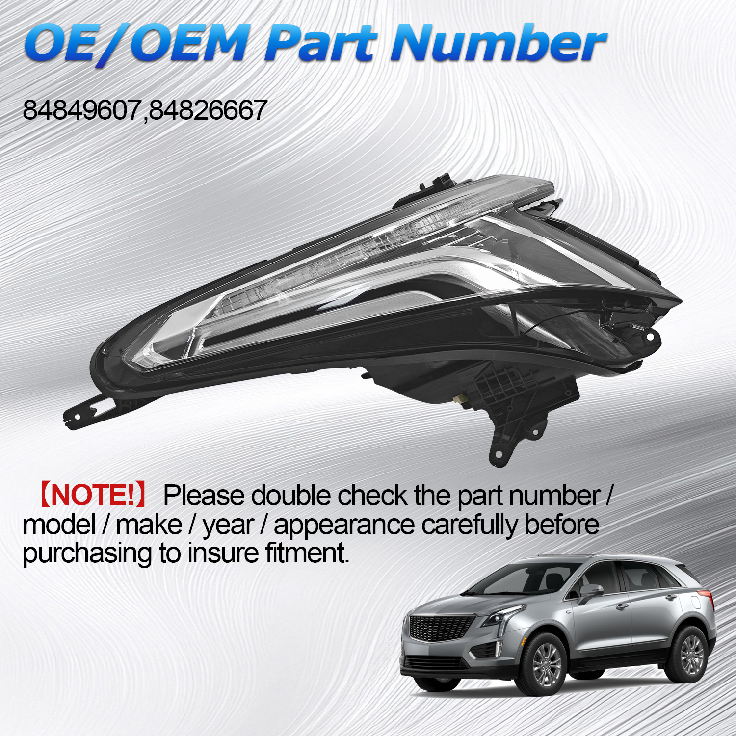 84849607 Left Driver Side LED Headlight w/DRL Compatible with Cadillac XT5 2017-2023 Glass Lens