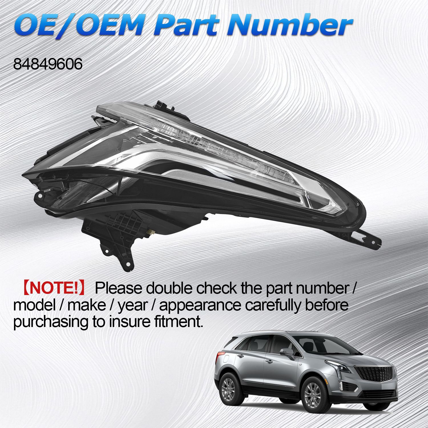 84849606 Right Passenger Side LED Headlight w/DRL Compatible with Cadillac XT5 2017-2023 Glass Lens