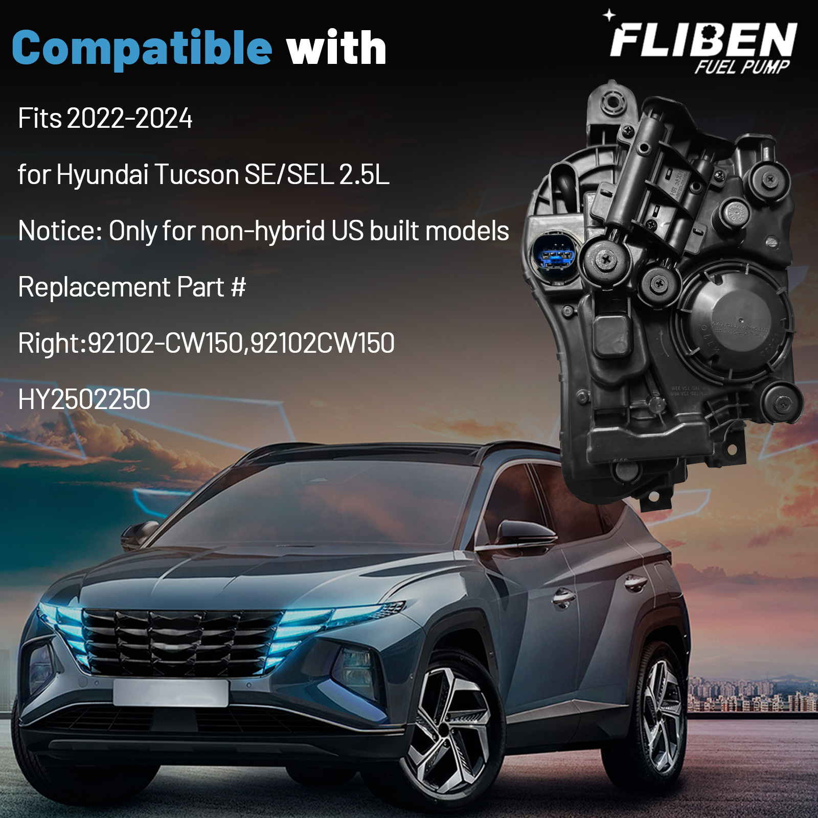 Headlight Assembly fit for Hyundai Tucson SE SEL 2022-2024 Front LED Headlamp (Left Driver Side)