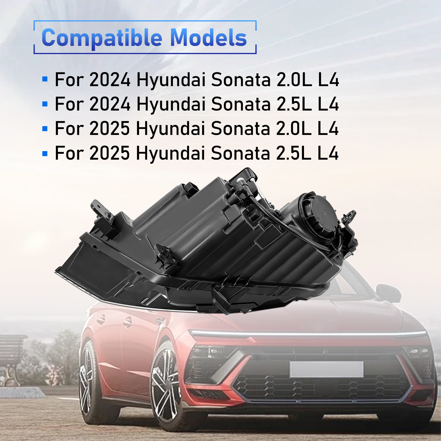 LED Headlight Assembly Fits For Hyundai Sonata 2024-2025 2.0L 2.5L L4 Double Beam -Right Passenger Side