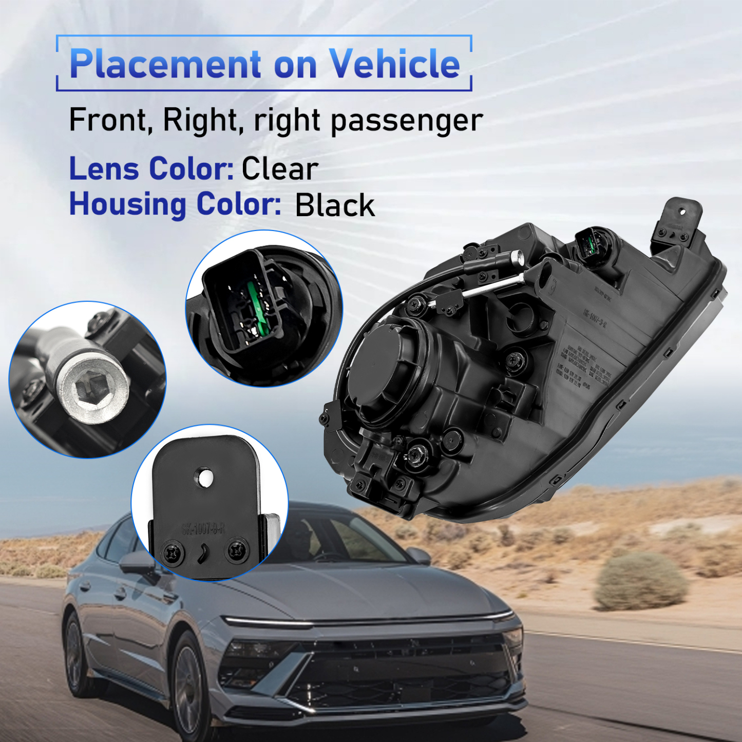 LED Headlight Assembly Fits For Hyundai Sonata 2024-2025 2.0L 2.5L L4 Double Beam -Right Passenger Side