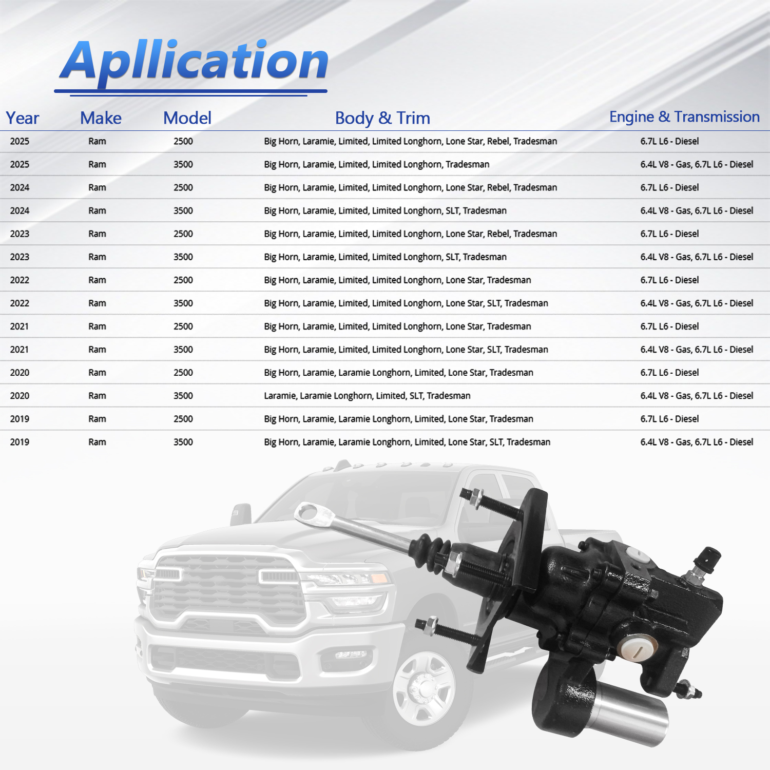 68433353AA Power Brake Booster Hydro Booster For 2019-2025 Dodge Ram 2500 6.7L L6 3500 6.7L 6.4L V8