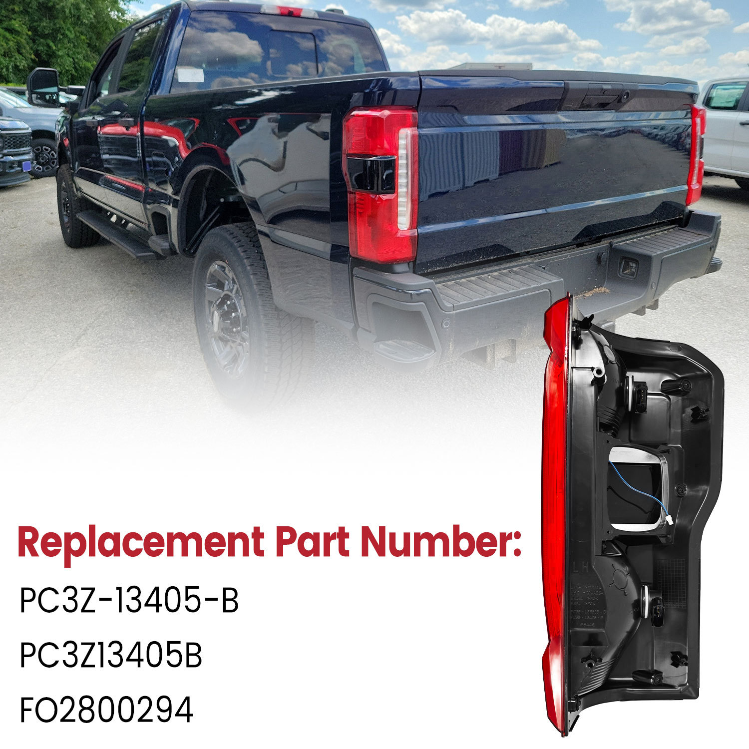 Left Driver Side LED Type Tail Light Assembly w/Blind Spot for 2023-2024 Ford F250 F350 Super Duty 