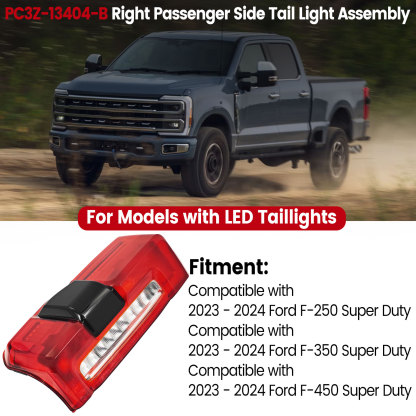 Right Passenger Side LED Type Tail Light Assembly w/Blind Spot for 2023-2024 Ford F250 F350 Super Duty 