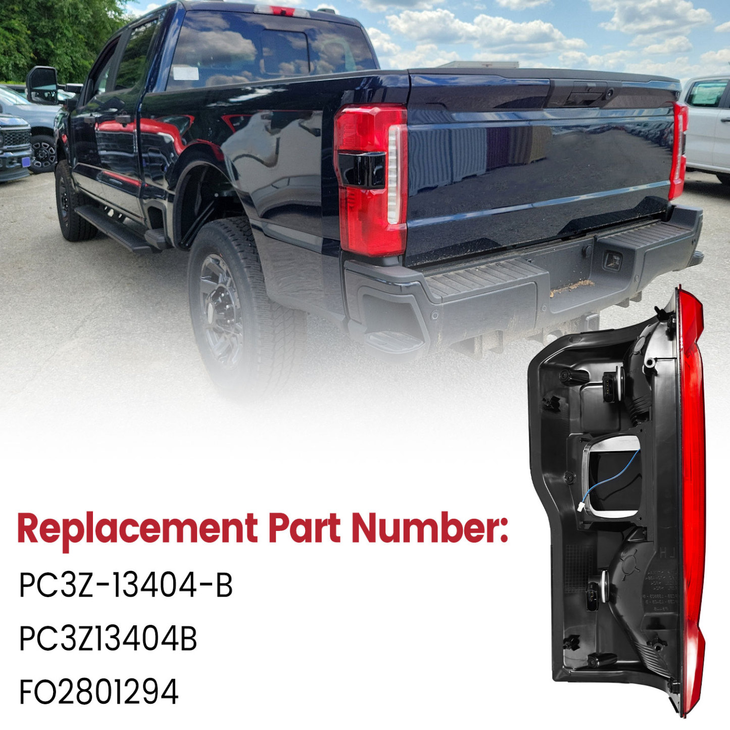 Right Passenger Side LED Type Tail Light Assembly w/Blind Spot for 2023-2024 Ford F250 F350 Super Duty 