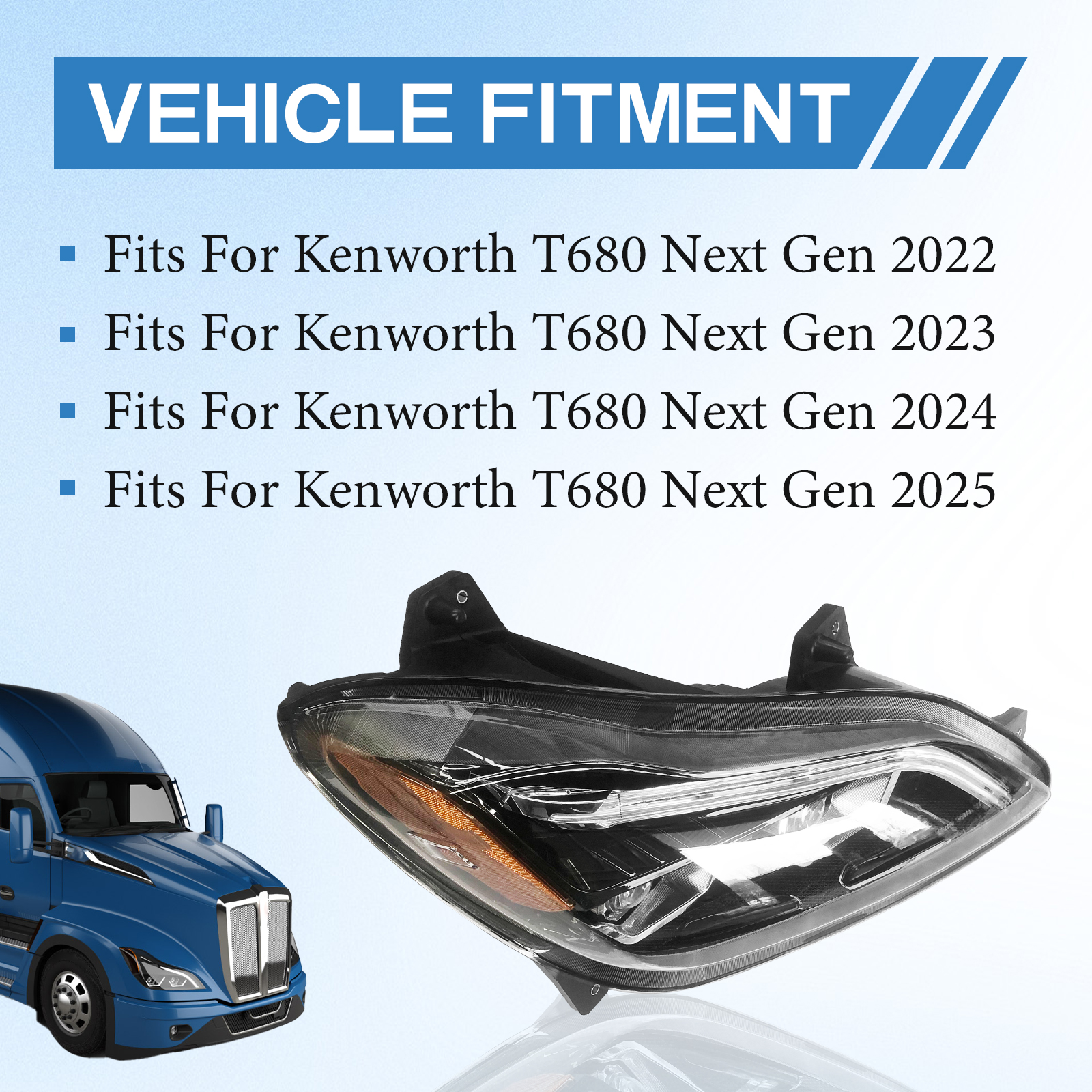 LED Headlight Fits For 2022-2025 Kenworth T680 Next Gen