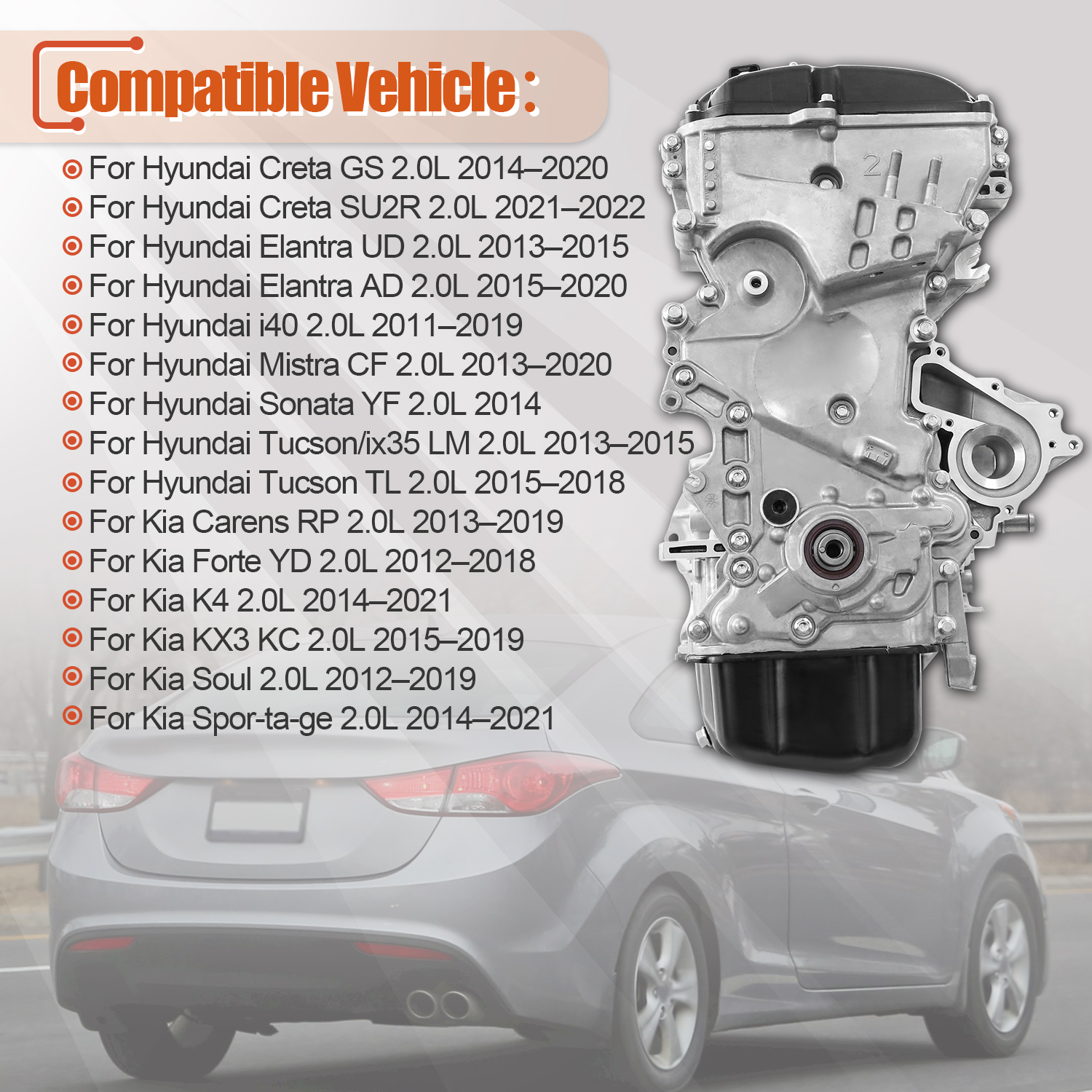 G4NC 2.0L Engine Assembly Fits Hyundai Elantra i30 i40 Tucson (2012–2020) & Kia Carens Forte KX5 KX7 Soul Sportage (2012–Present)