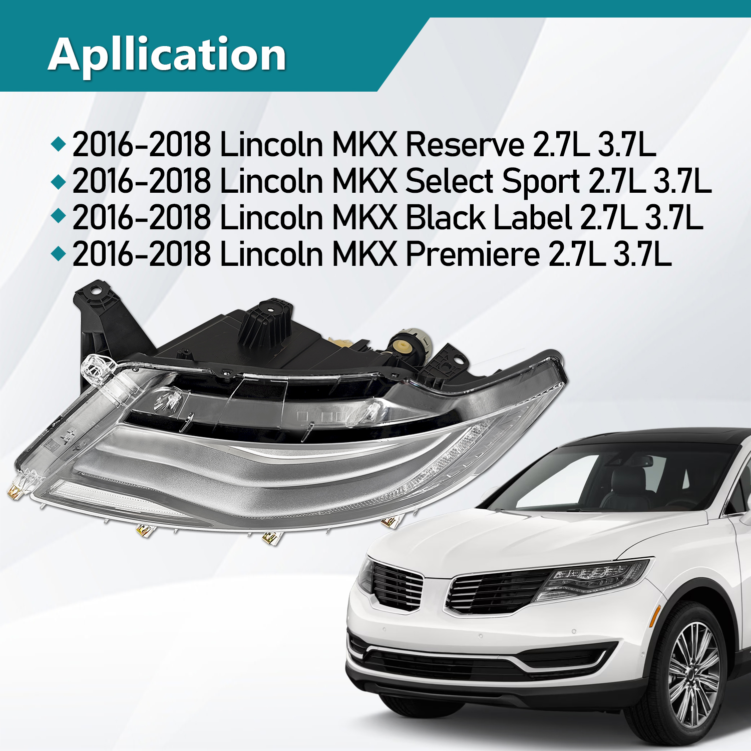 Full LED Headlight w/AFS Compatible with Lincoln MKX 2.7L 3.7L 2016-2018 - Left Driver Side 