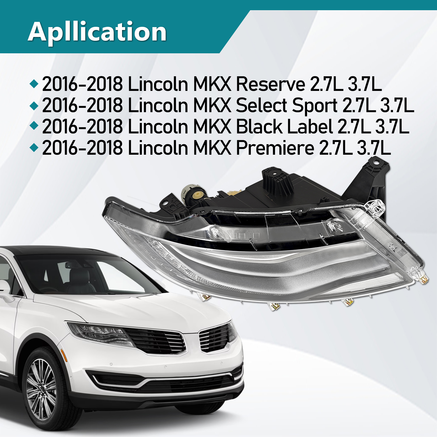 Full LED Headlight w/AFS Compatible with Lincoln MKX 2.7L 3.7L 2016-2018 - Right Passenger Side