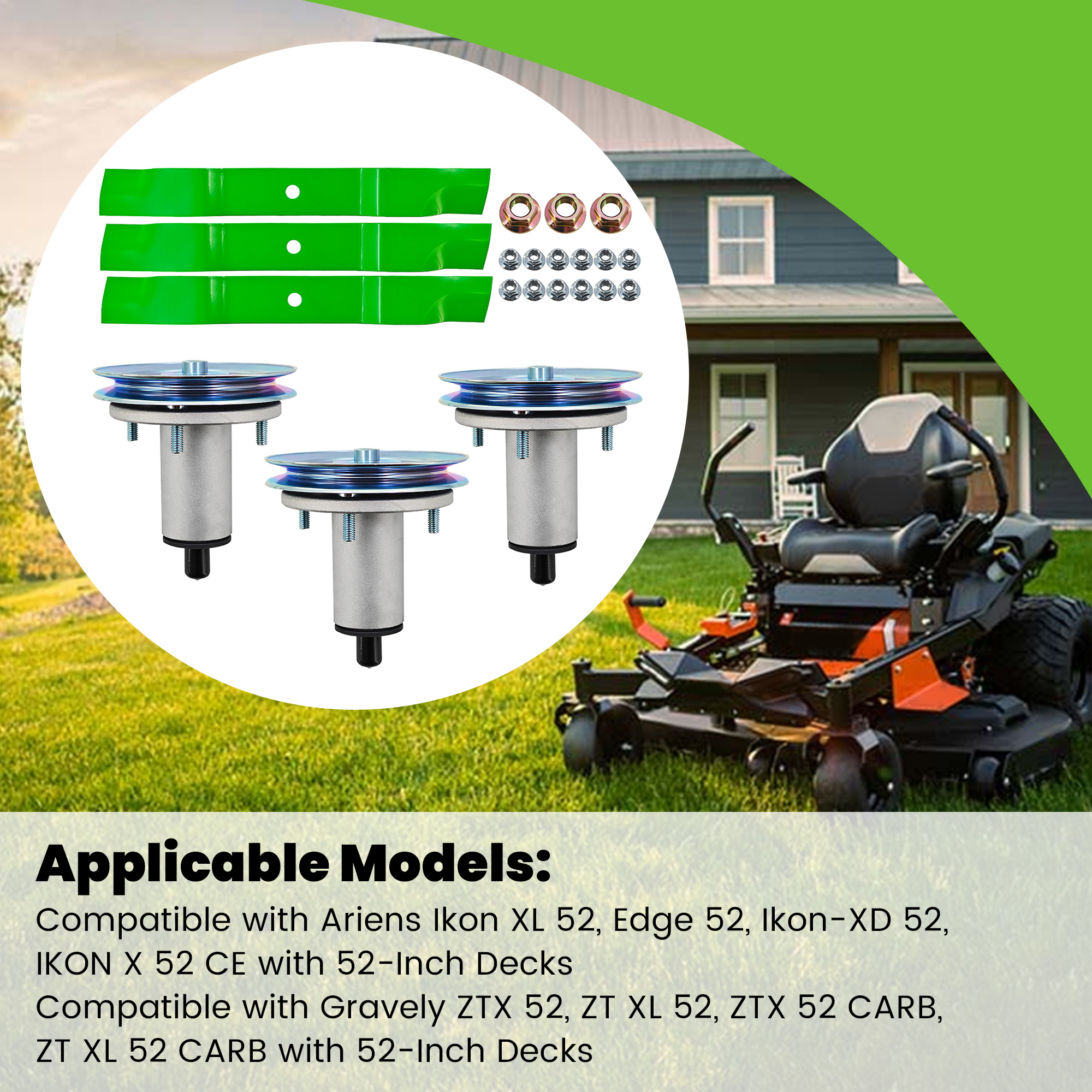 52 Deck Spindle Kit w/Blade Compatible with Ariens Gravely Ikon-XD ZTX ZT XL Edge-52 52-Inch