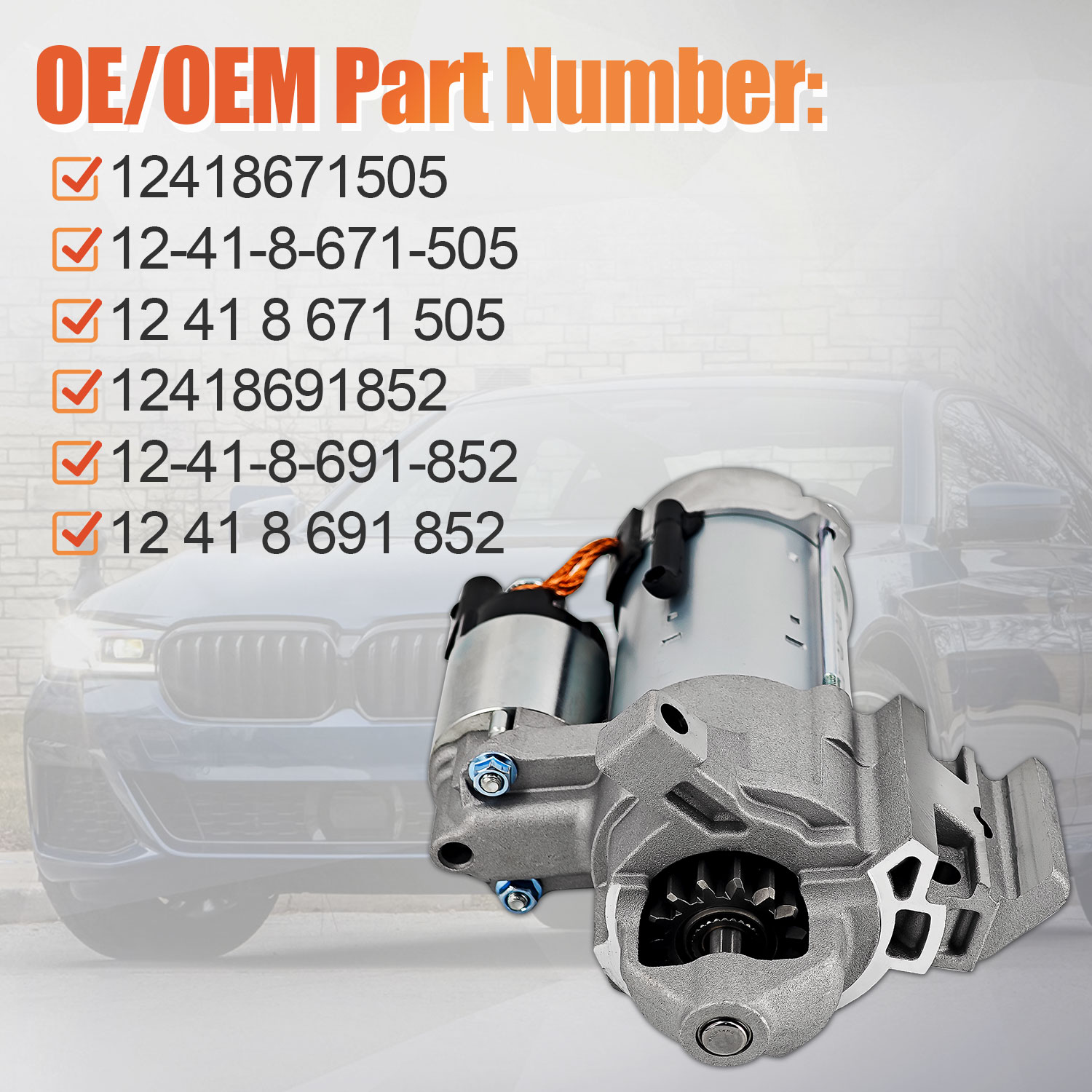 Starter Motor Compatible With 2020-2024 BMW 540i 740i 840i M2 M3 M4 X3 X4 X5 X6 X7 Z4 3.0L