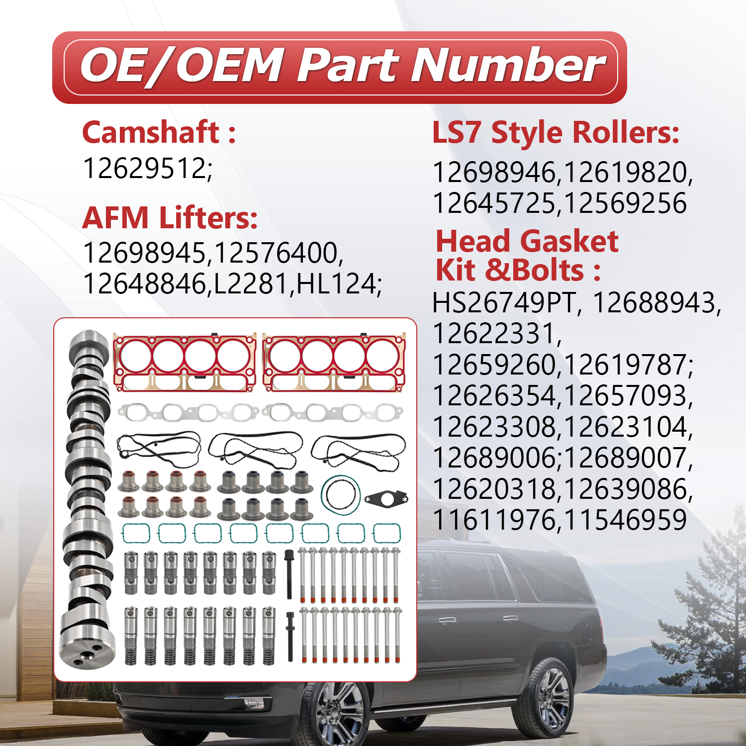 6.2L Camshaft Lifter Kit w/Head Gasket Set Fits for Chevy 6.2L 2014-2020, Fits for GMC 2014-2020