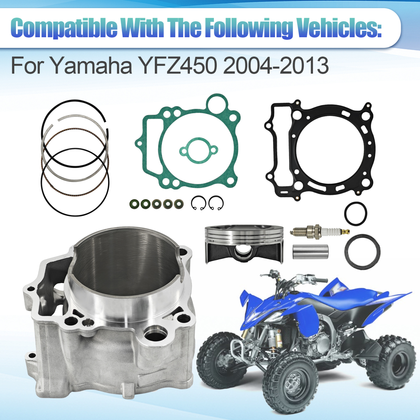 YFZ450 12:1 Piston 95mm Stock Bore Cylinder Top End Rebuild Kit for Yamaha YFZ450 2003-2014