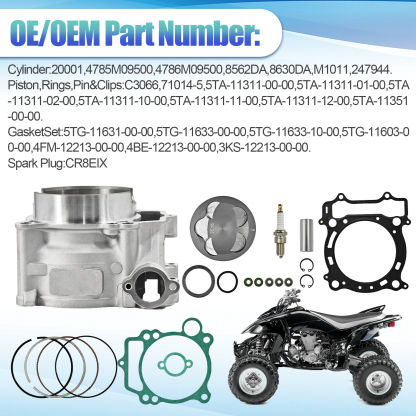 YFZ450 12:1 Piston 95mm Stock Bore Cylinder Top End Rebuild Kit for Yamaha YFZ450 2003-2014