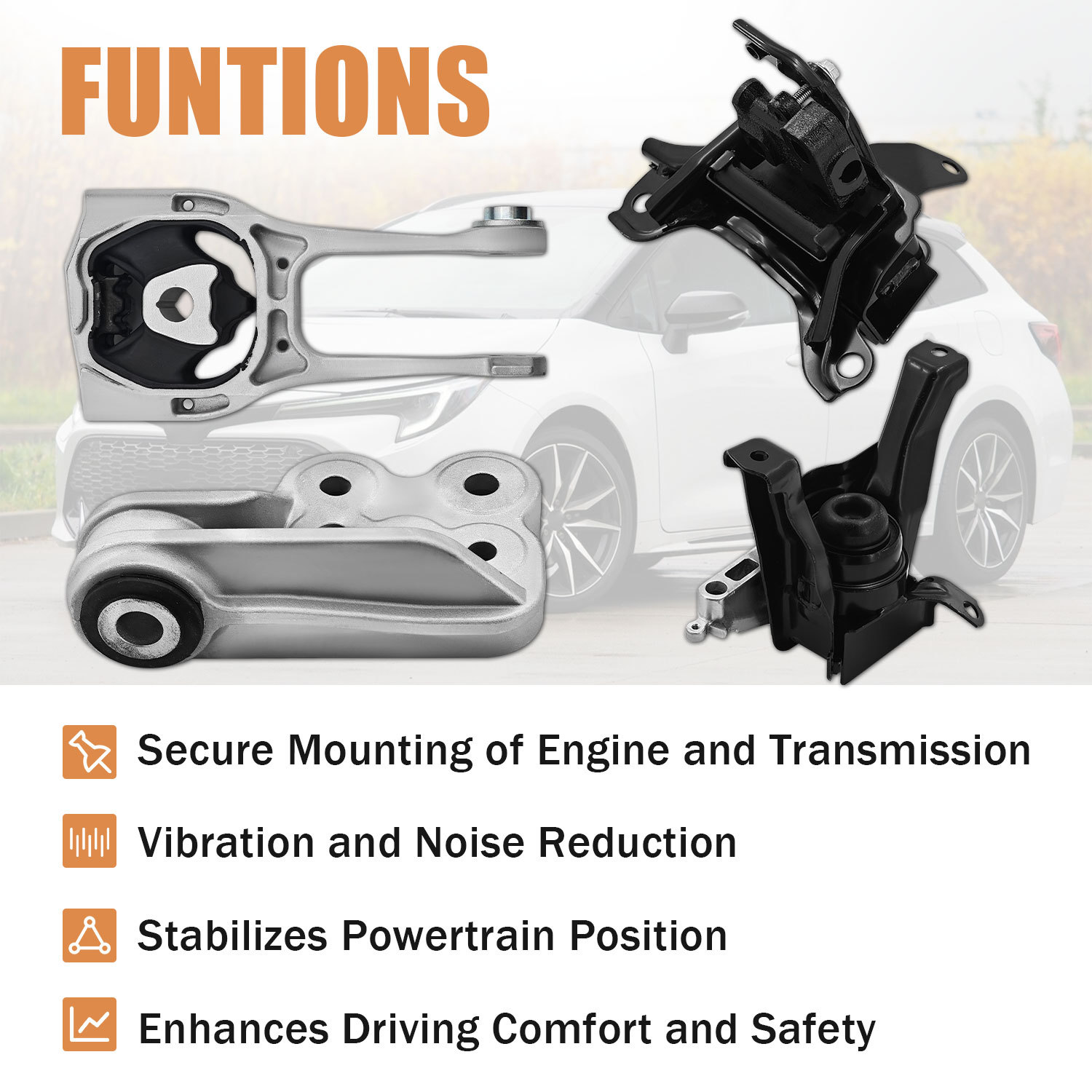 Engine Motor Mount & Transmission Mount Set Compatible with Toyota Corolla 2.0 L L4 CVT 2019-2021