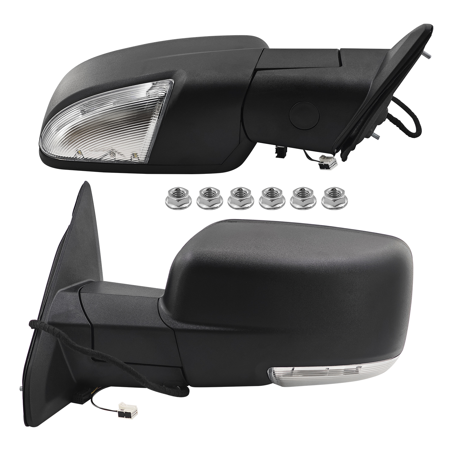 Pair  Mirrors Power Folding Glass for Dodge Ram 1500 2009-2018, 2500 3500 2010-2018, 1500 Classic 2019-2024, Driver & Passenger Side, Heated Turn Signal Convex Lens Temp Sensor Puddle Light