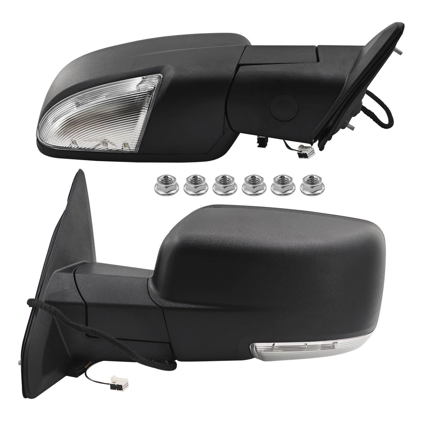 Pair  Mirrors Power Folding Glass for Dodge Ram 1500 2009-2018, 2500 3500 2010-2018, 1500 Classic 2019-2024, Driver & Passenger Side, Heated Turn Signal Convex Lens Temp Sensor Puddle Light