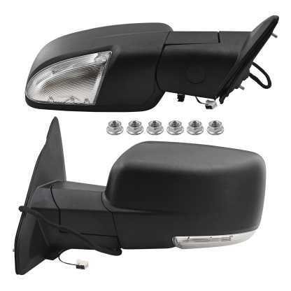 Pair  Mirrors Power Folding Glass for Dodge Ram 1500 2009-2018, 2500 3500 2010-2018, 1500 Classic 2019-2024, Driver & Passenger Side, Heated Turn Signal Convex Lens Temp Sensor Puddle Light