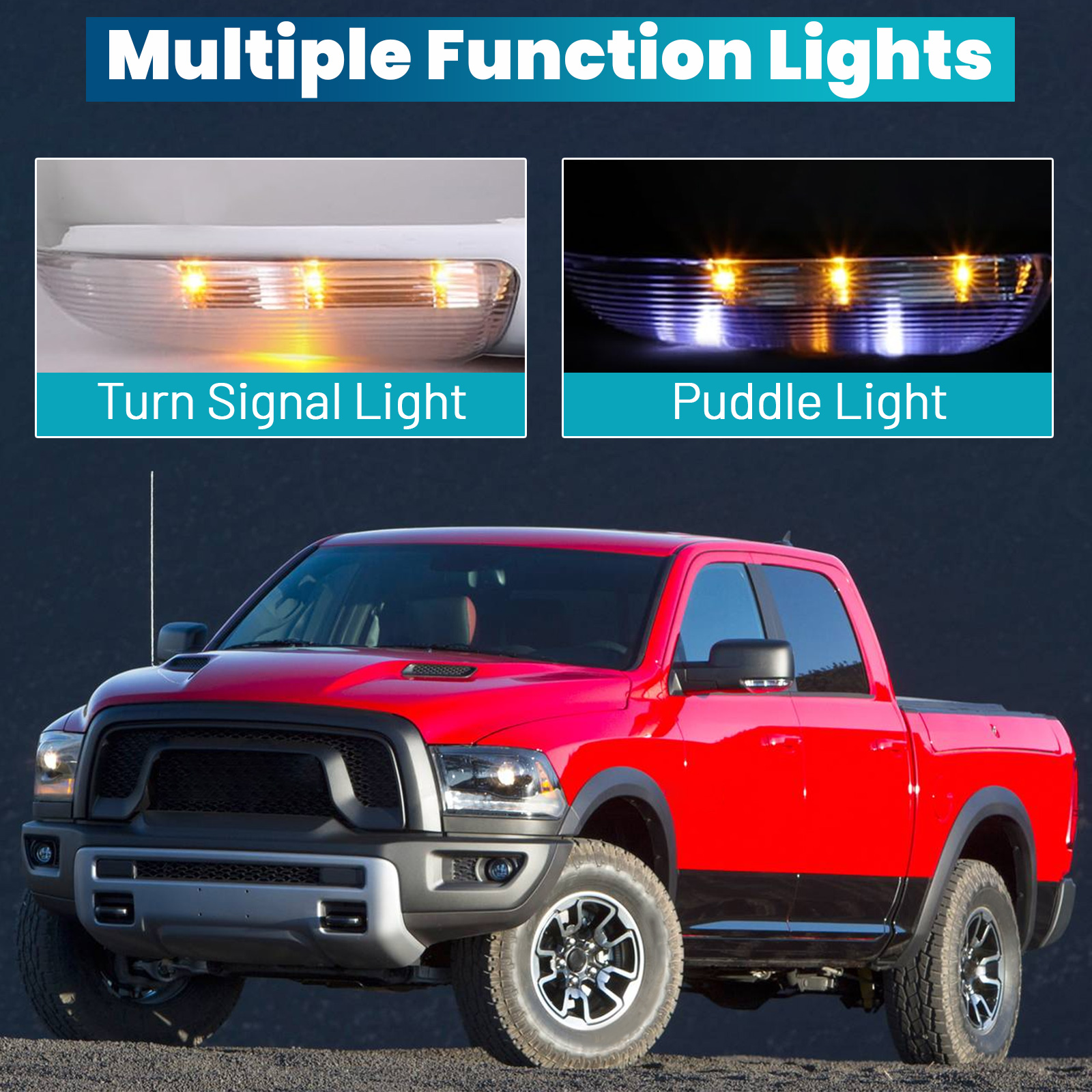 Pair  Mirrors Power Folding Glass for Dodge Ram 1500 2009-2018, 2500 3500 2010-2018, 1500 Classic 2019-2024, Driver & Passenger Side, Heated Turn Signal Convex Lens Temp Sensor Puddle Light