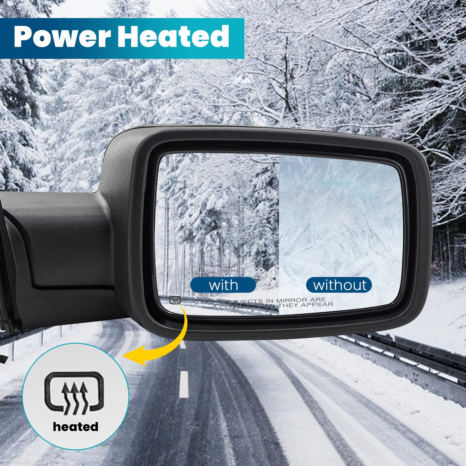 Pair  Mirrors Power Folding Glass for Dodge Ram 1500 2009-2018, 2500 3500 2010-2018, 1500 Classic 2019-2024, Driver & Passenger Side, Heated Turn Signal Convex Lens Temp Sensor Puddle Light