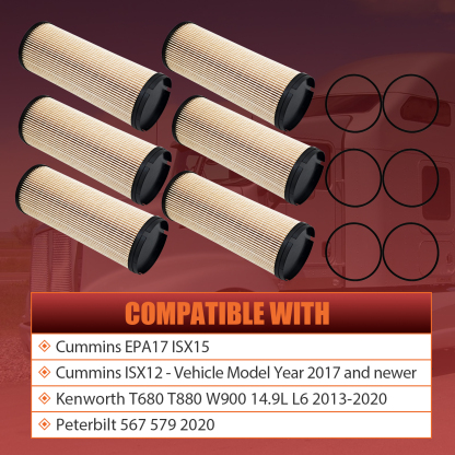 6pcs Fuel Filter fit for Cummins EPA ’17 ISX-12 ISX-15 2017-2024, for Kenworth T680 T880 W900, for Peterbilt 567 579