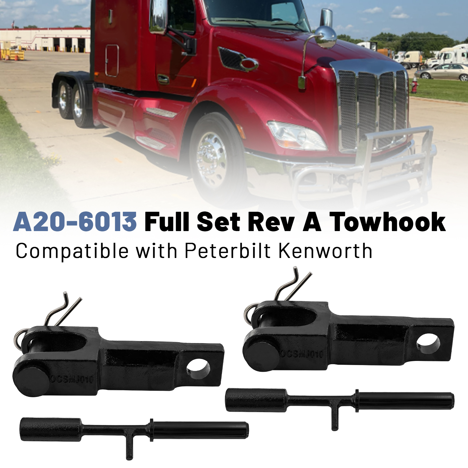 Full Set Rev A Tow Hooks Tow Pin Kit (2 PCS) Fits for Peterbilt for Kenworth A65-6008 A65-6000 14264AA 