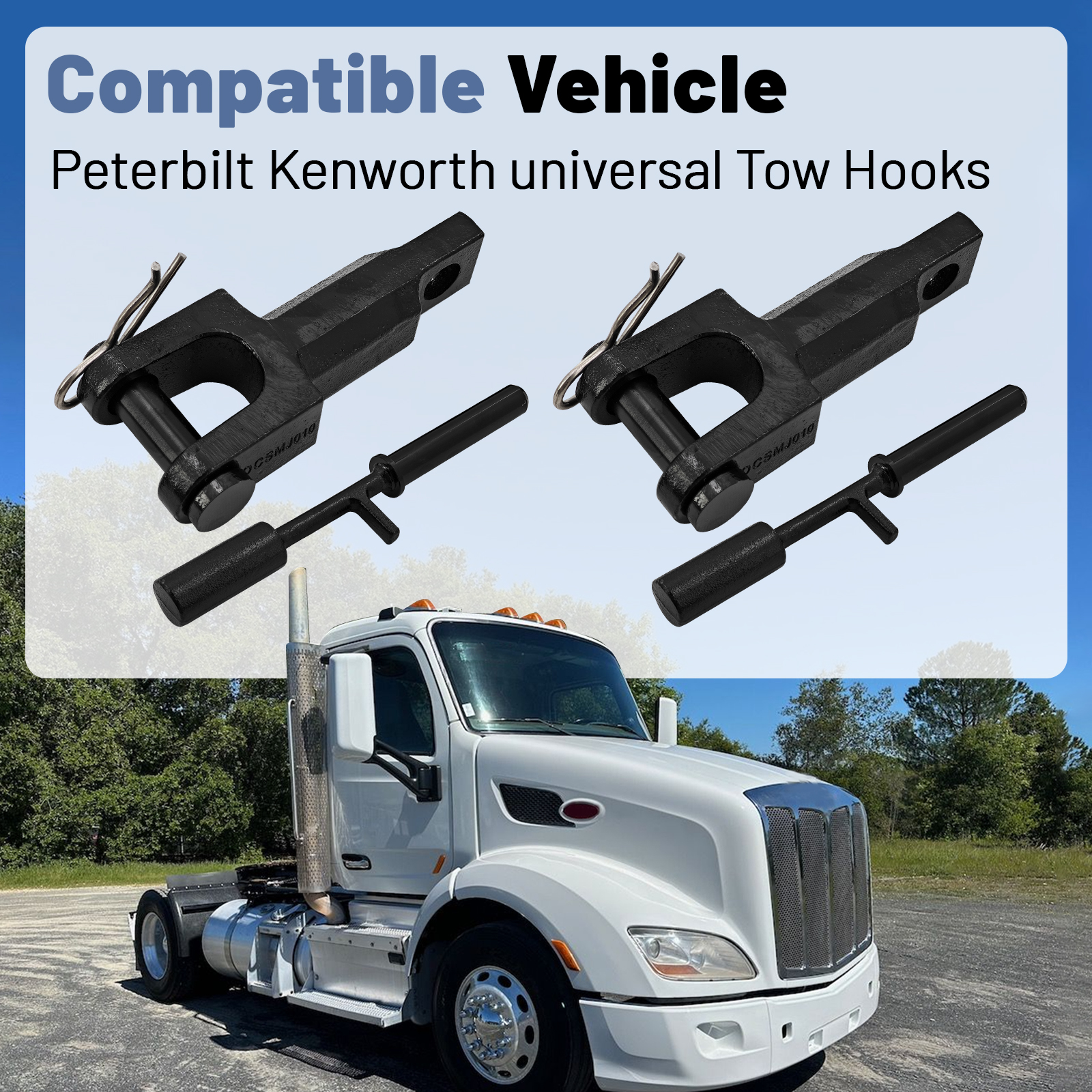 Full Set Rev A Tow Hooks Tow Pin Kit (2 PCS) Fits for Peterbilt for Kenworth A65-6008 A65-6000 14264AA 