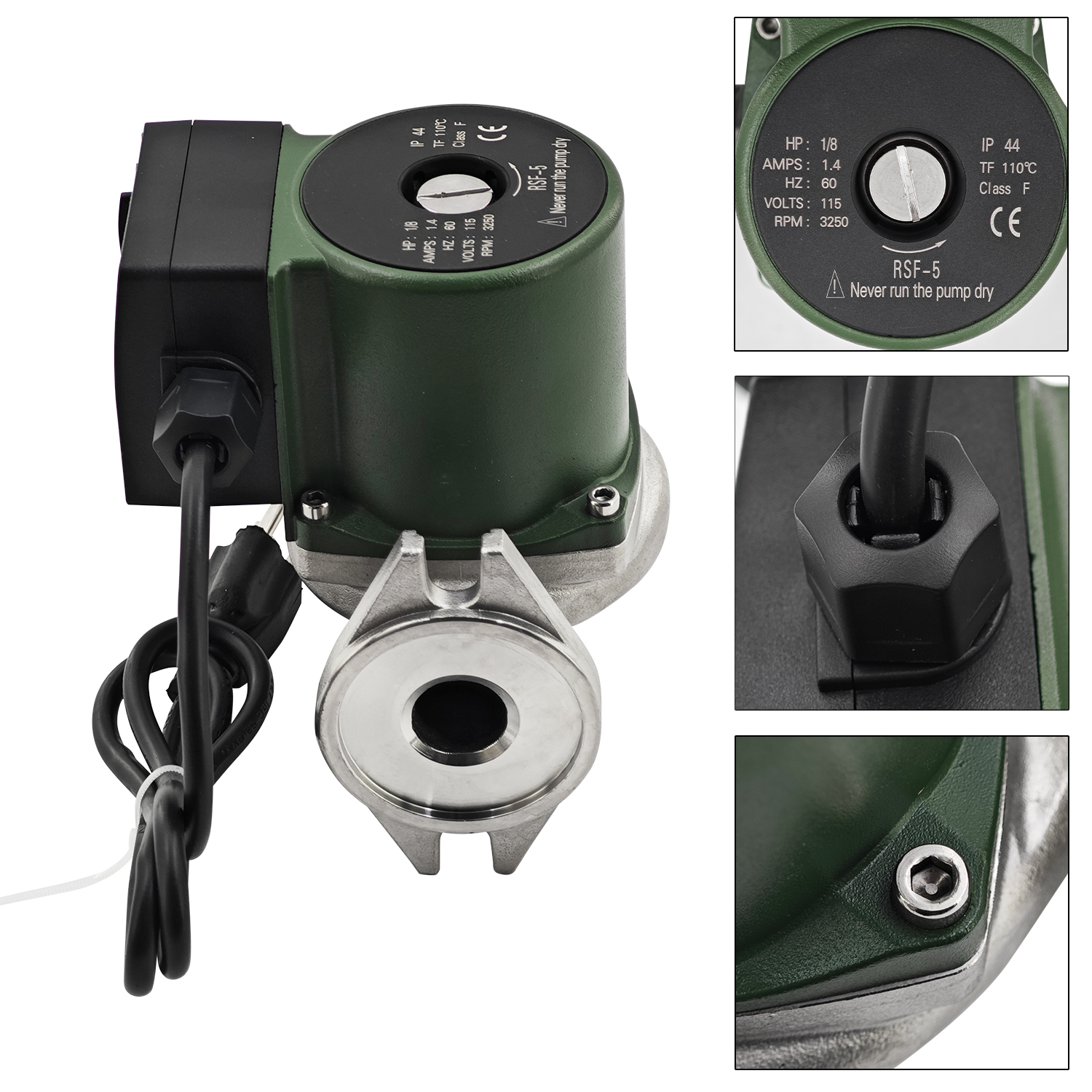 009-SF5 Water Circulating Pump Replacement for Taco 009-SF5 High Velocity Cartridge Circulator Pump with 1" Flanged 1/8 HP 115V 3250RPM 10GPM 150psi Circulator Pump