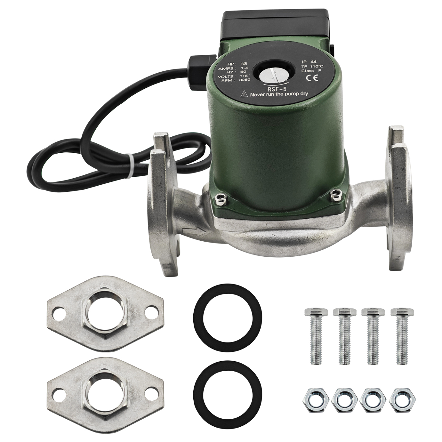 009-SF5 Water Circulating Pump Replacement for Taco 009-SF5 High Velocity Cartridge Circulator Pump with 1" Flanged 1/8 HP 115V 3250RPM 10GPM 150psi Circulator Pump