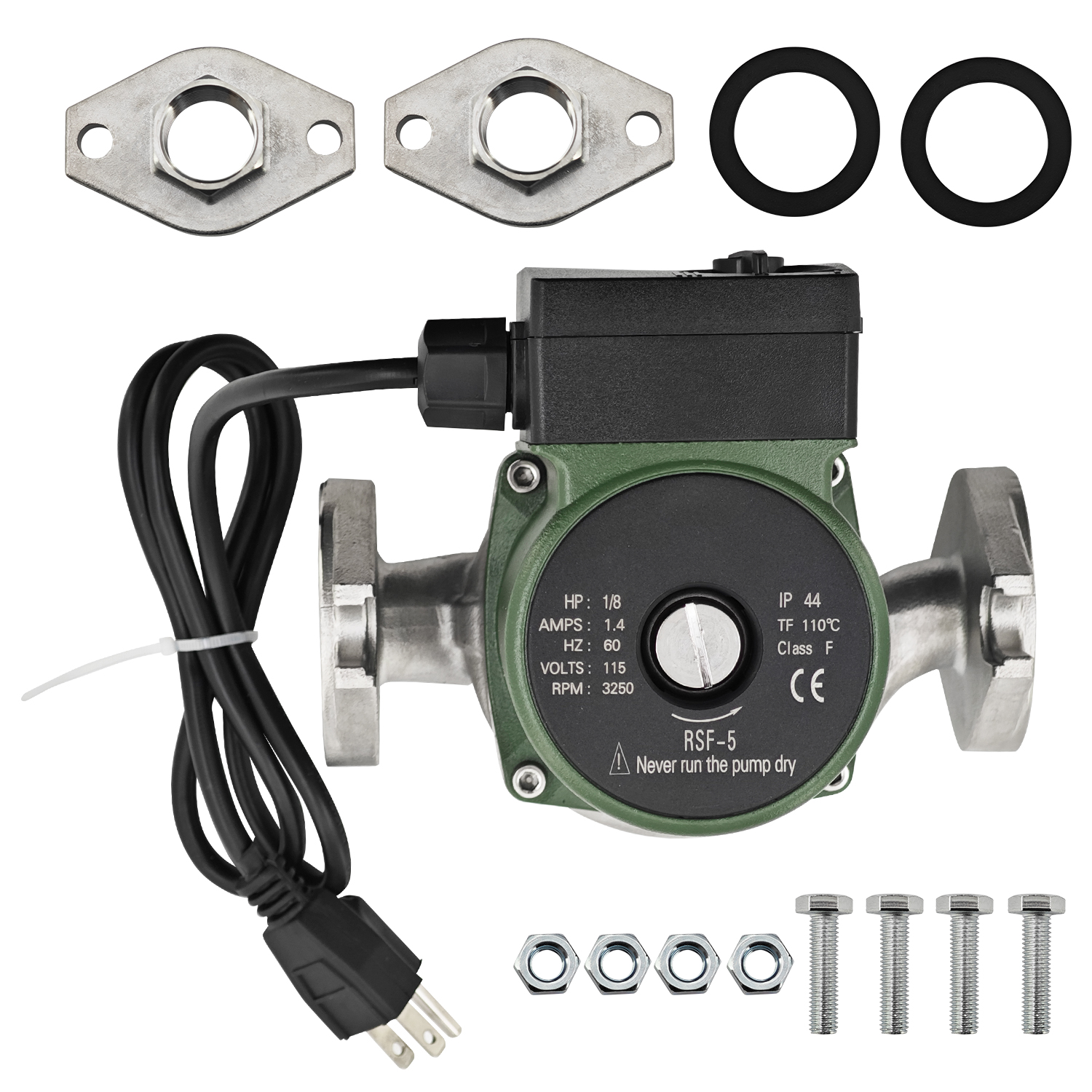 009-SF5 Water Circulating Pump Replacement for Taco 009-SF5 High Velocity Cartridge Circulator Pump with 1" Flanged 1/8 HP 115V 3250RPM 10GPM 150psi Circulator Pump