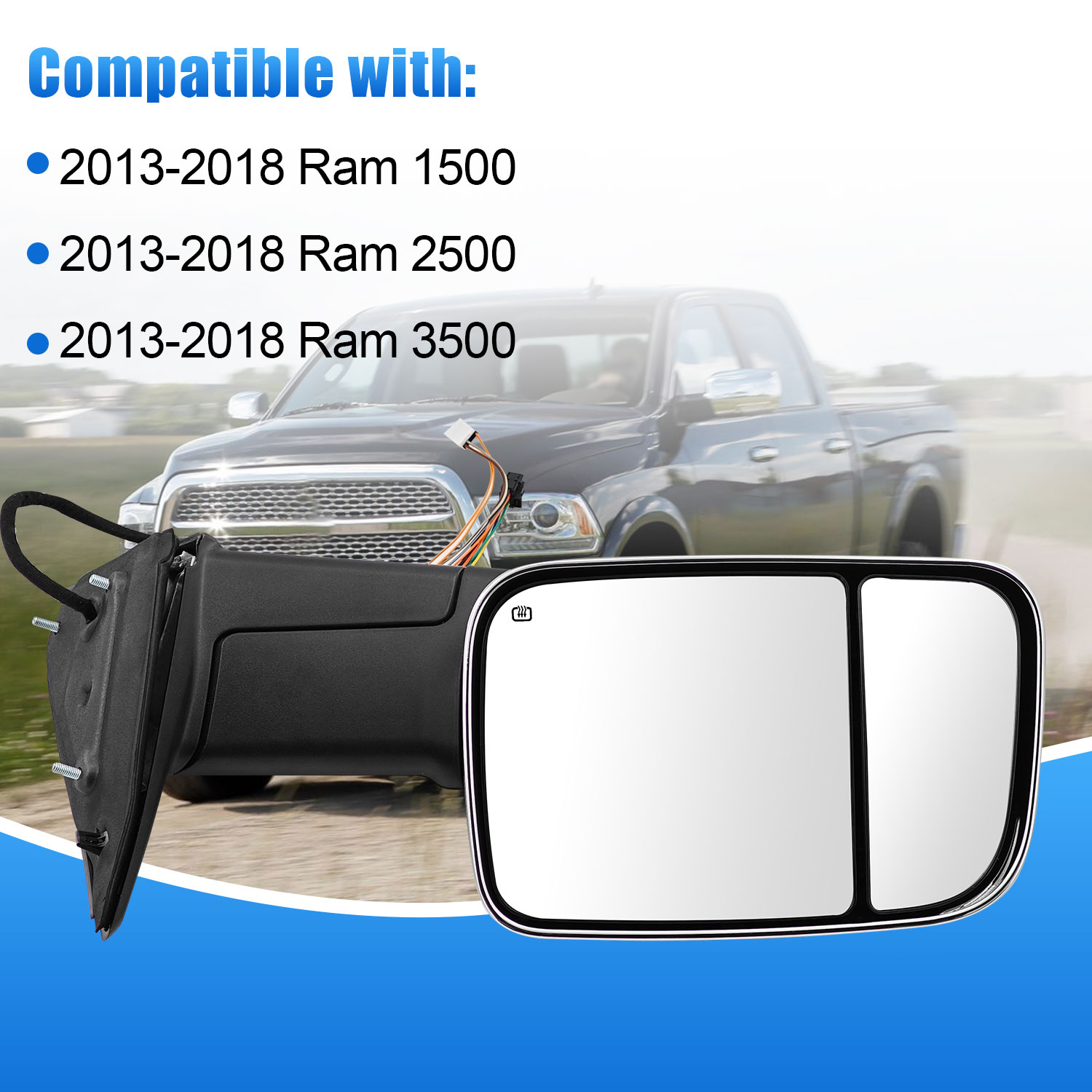 Right Passenger Side Towing Mirror fits for 2013-2018 Ram 1500 2500 3500