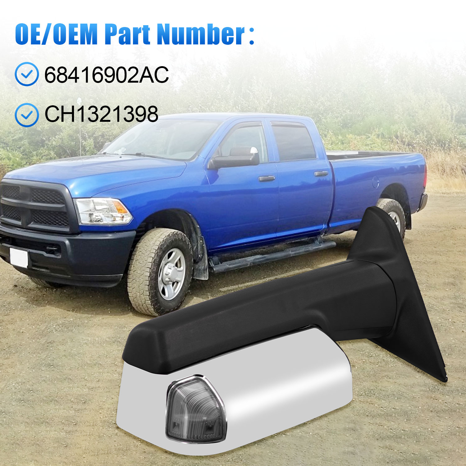 Right Passenger Side Towing Mirror fits for 2013-2018 Ram 1500 2500 3500