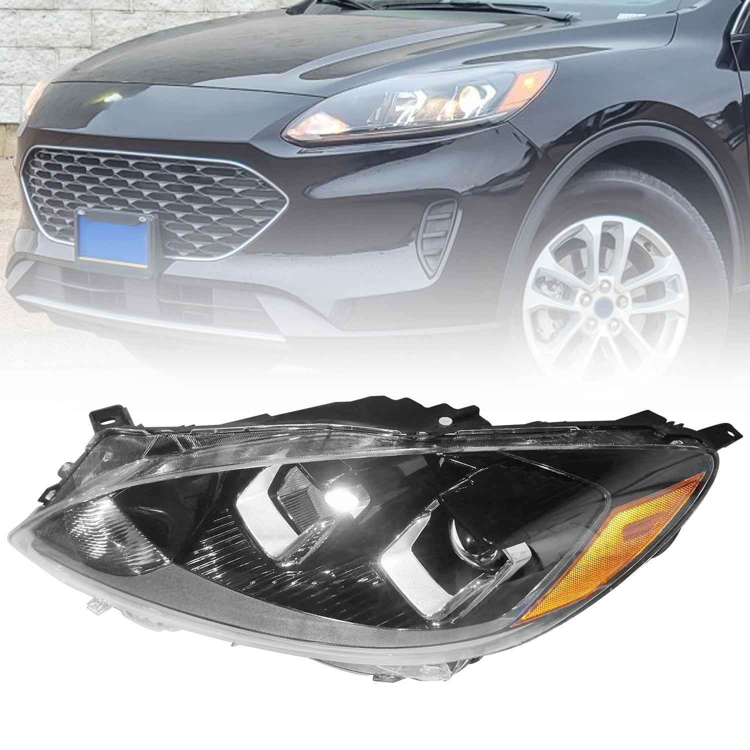 Left Driver Side Headlight for 2020-2022 Ford Escape S Halogen with Bulb Replace# FO2502395 LJ6Z13008B